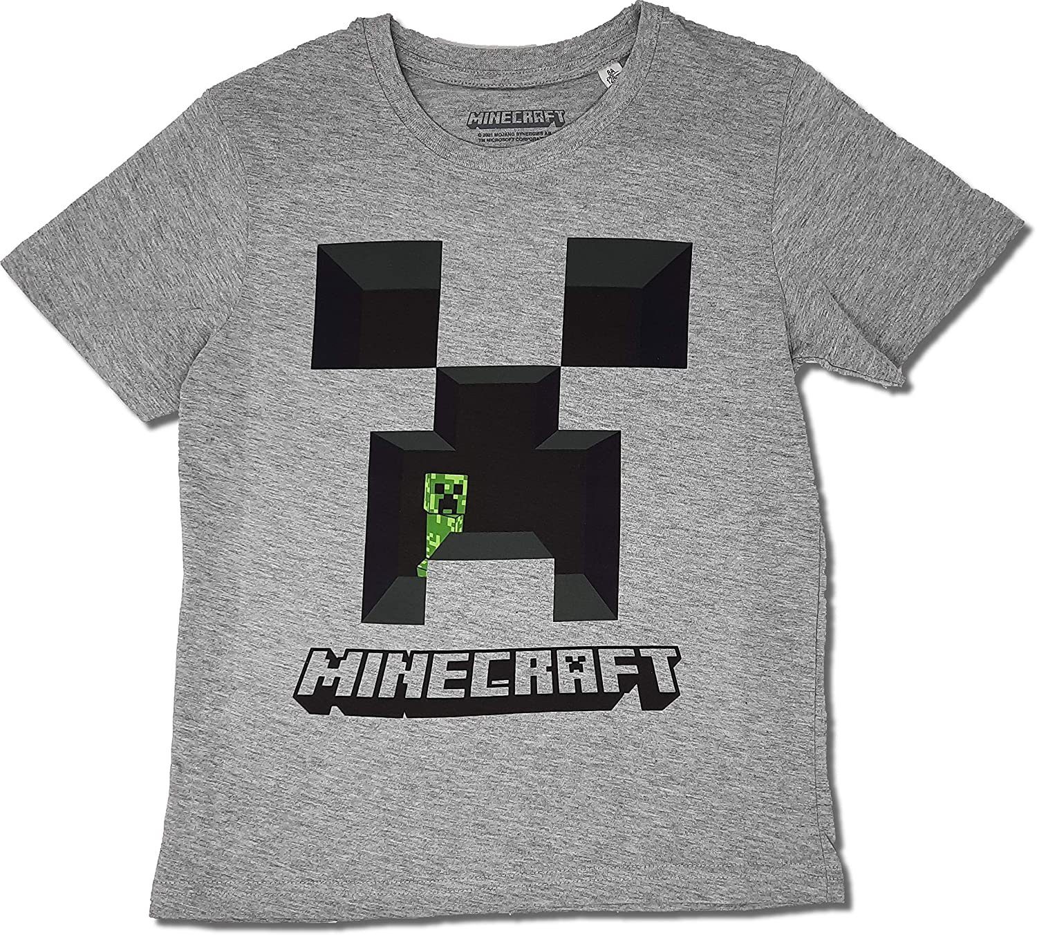 Minecraft T-Shirt MINECRAFT Kinder T-Shirt grau meliert Jungen und Mädchen Gr. 104 116 128 140 - 4 6 8 10 Jahre