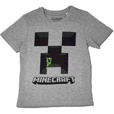 Minecraft T-Shirt MINECRAFT Kinder T-Shirt grau meliert Jungen und Mädchen Gr. 104 116 128 140 - 4 6 8 10 Jahre