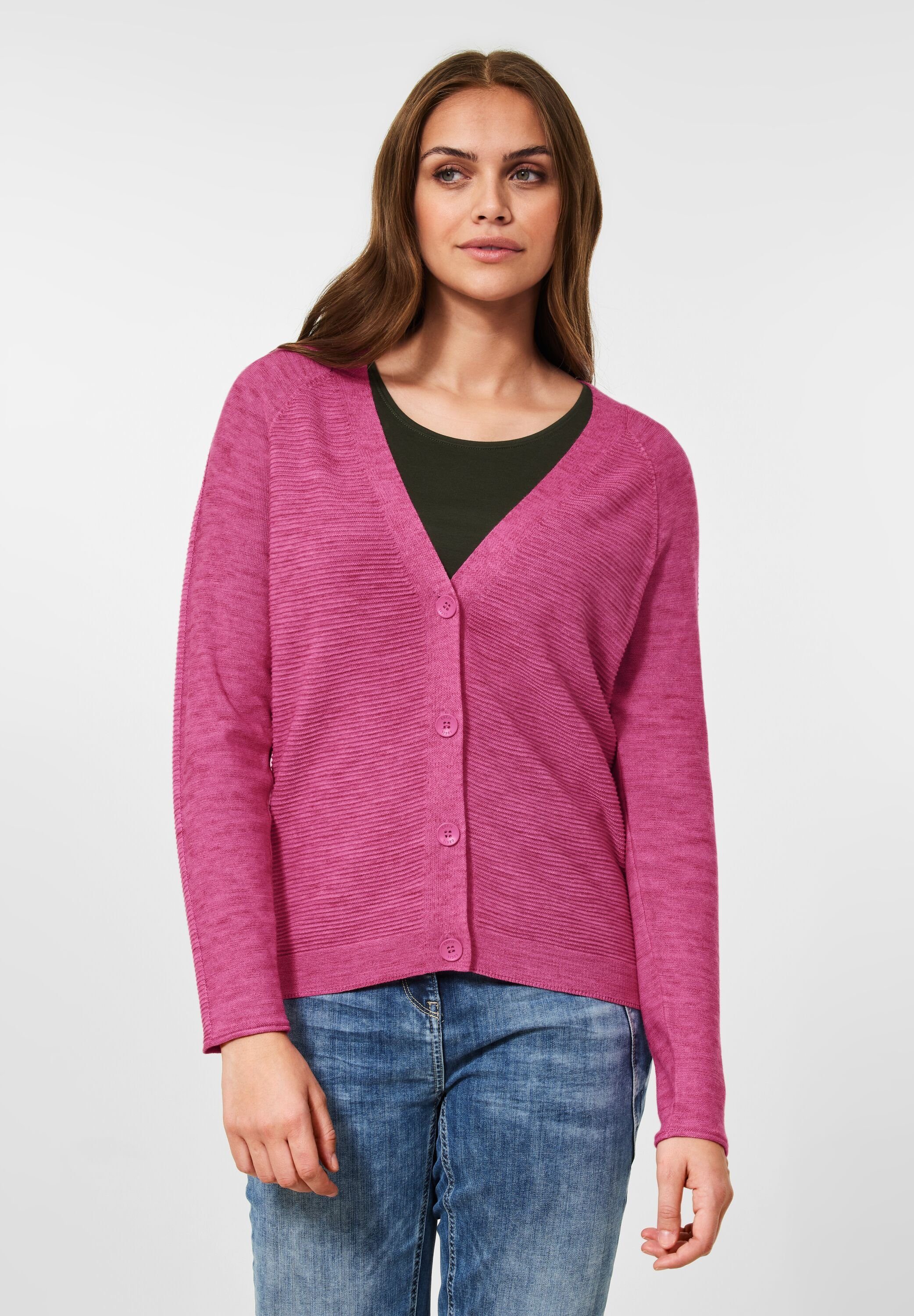 Frosted Vorhanden Strickjacke Nicht (1-tlg) Melange Cecil CECIL Cardigan in Rose