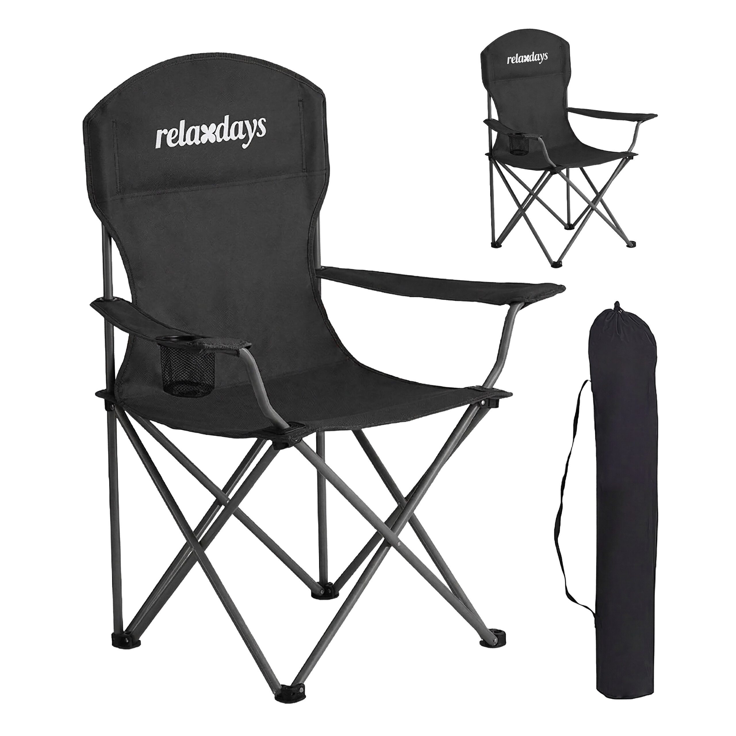 relaxdays Campingstuhl Faltbarer Camping Stuhl 2er Set, schwarz