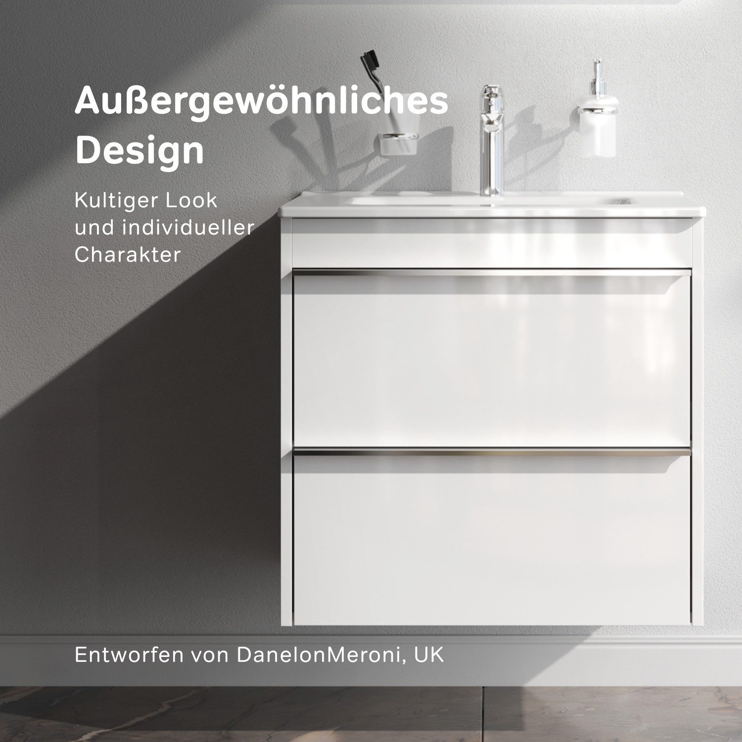 AM.PM Waschbecken Waschtischunterschrank mit Handwaschbecken 60 cm Unterschrank (Badmöbel-Set: Unterbauschrank & Wasch-Becken, wandhängender Waschbeckenunterschrank und Waschplatz), Hochglanz-Badschrank in weiß