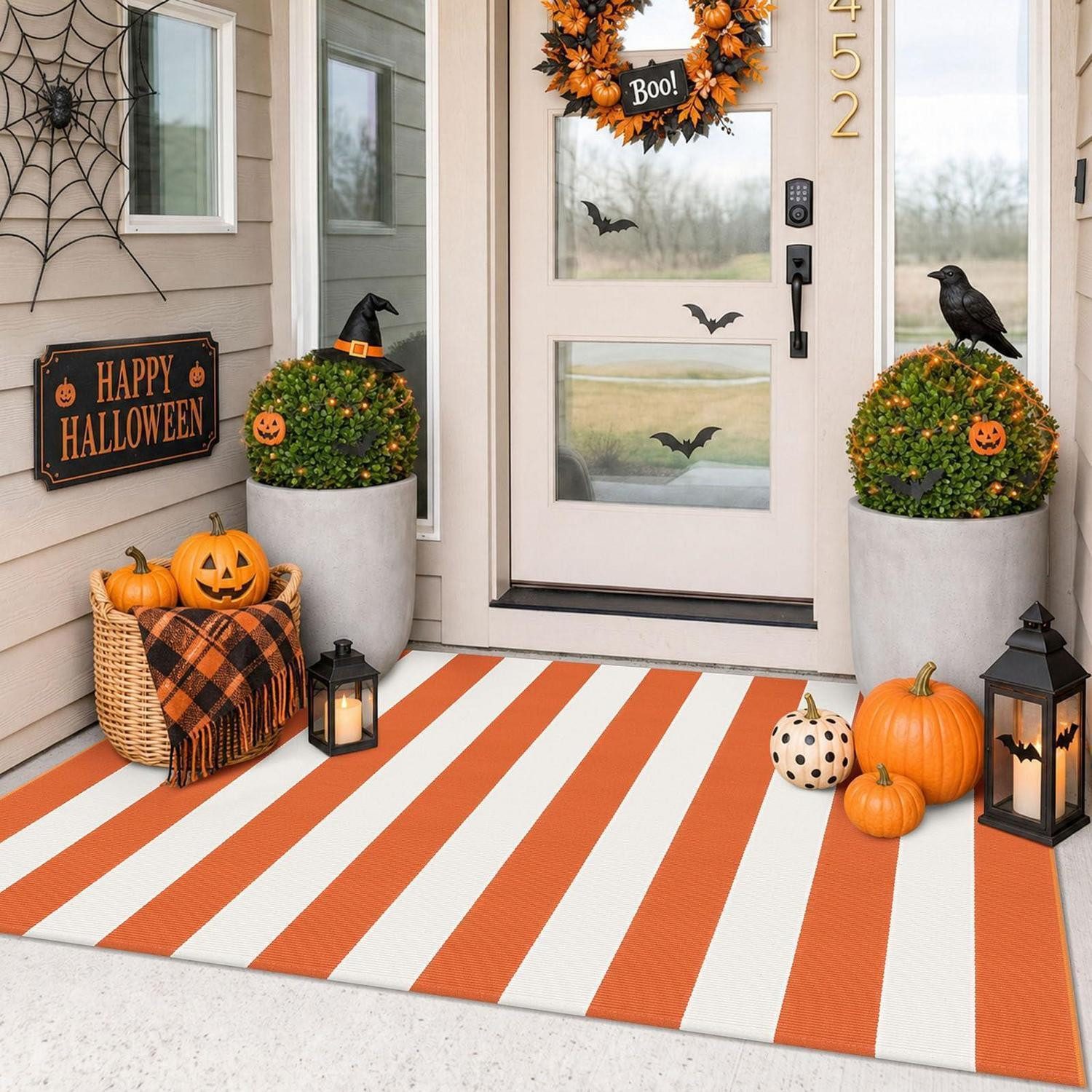 LuxusKollektion Outdoorteppich Fußmatte gestreift orange-weiß, rechteckig, Höhe: 6 mm