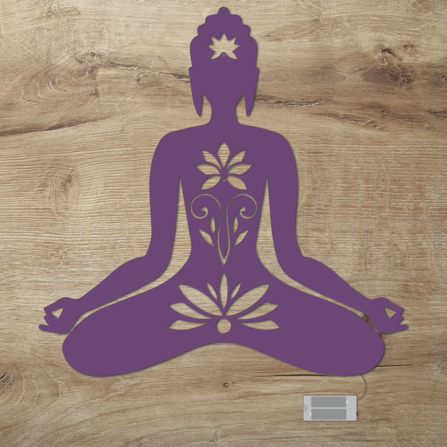 Namofactur LED Dekolicht Yoga Lotus LED Wand Deko Dekoration, Ohne Zugschalter/Stern, LED fest integriert, Warmweiß Lila