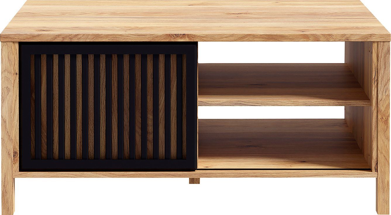 FORTE Couchtisch Jytana, Breite 105,5 cm, Schiebetüren in Lamellenoptik, Mauvella Eiche/Schwarz