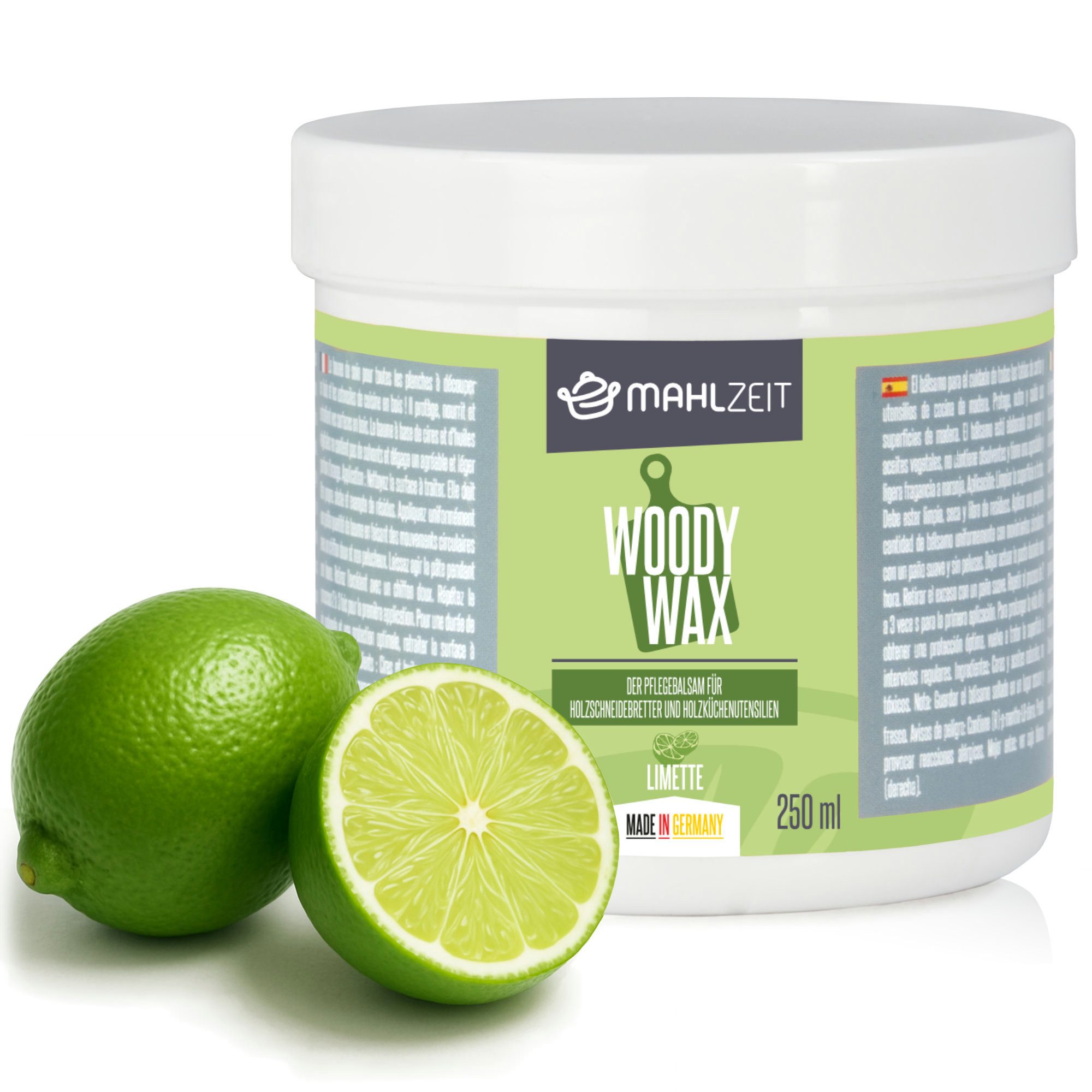 Mahlzeit Mahlzeit WOODY WAX Limette Holzpflege für Schneidebrett, 250 ml, 100% Holzpflegeöl (Wachs, 1 St)