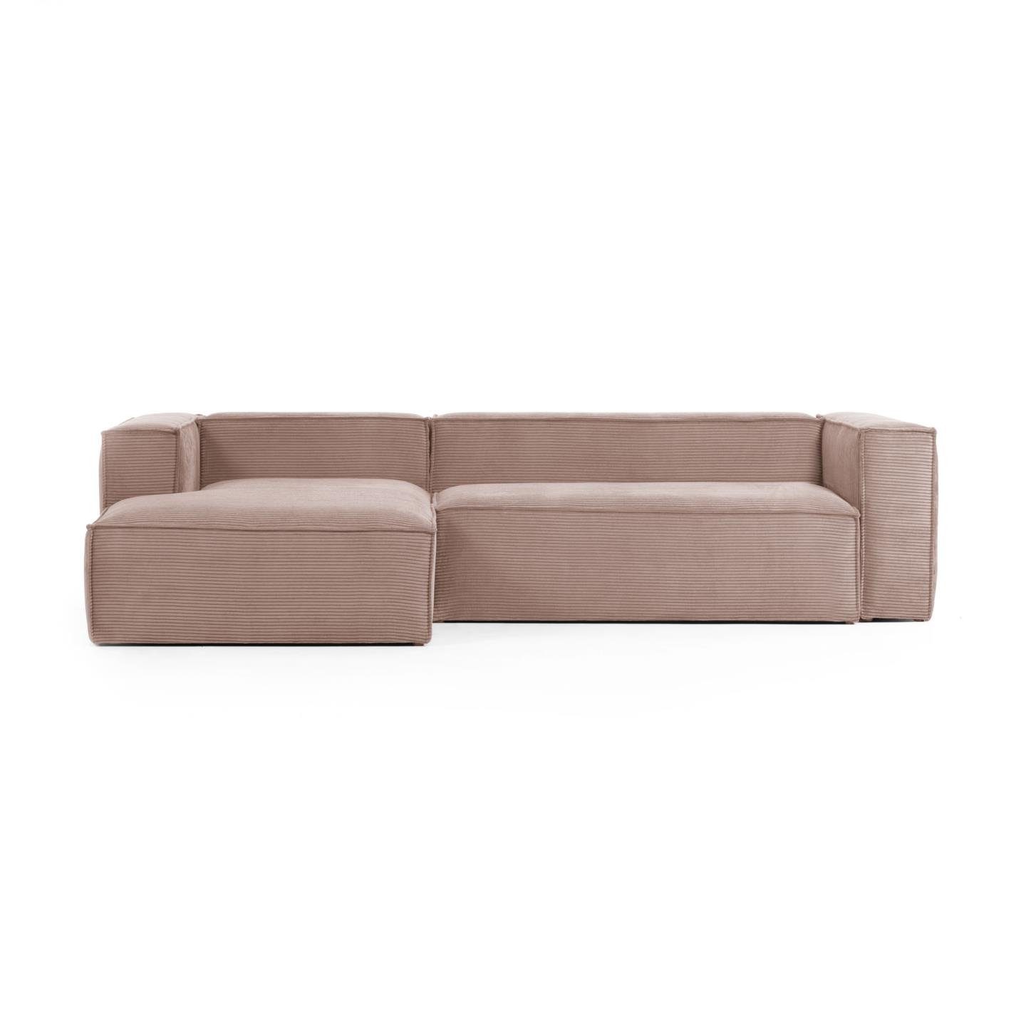 Natur24 Sofa Sofa Blok 3-Sitzer mit Longchair links in rosa Cord 300cm Couch