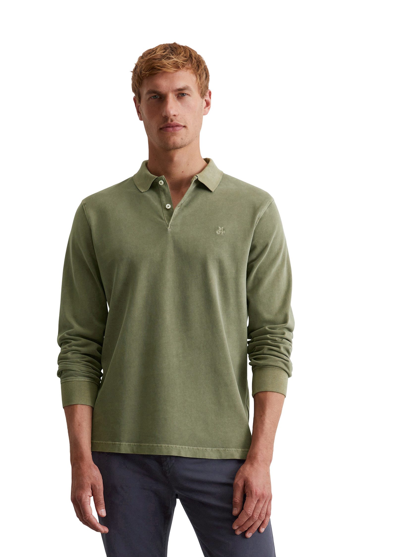 Marc O'Polo Langarm-Poloshirt aus reiner Bio-Baumwolle
