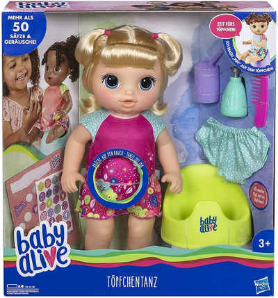 Hasbro Babypuppe Baby Alive - Töpfchentanz (Blondhaarig), Funktionspuppe - kann sprechen, tanzen und auf das Töpfchen gehen (Spar-Set), mit lebensechten Funktionen