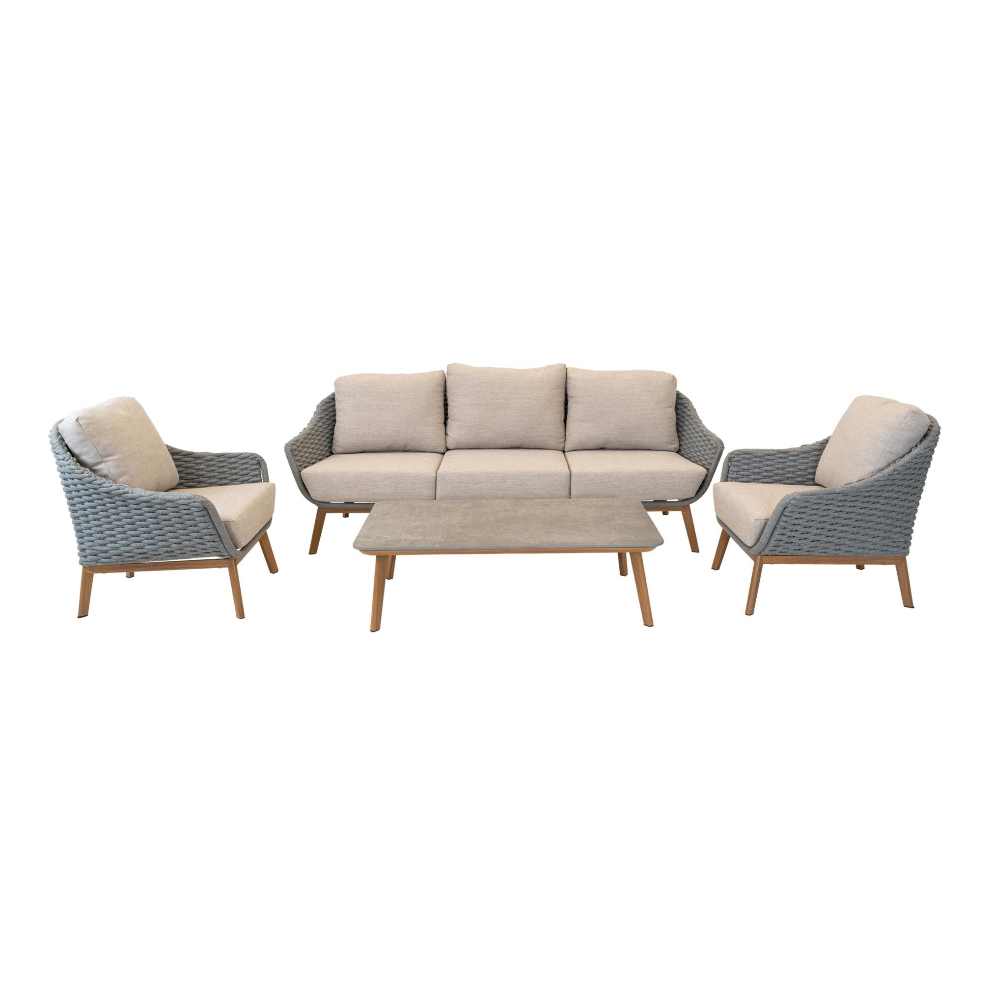 Gartentrends Gartenlounge-Set Ibiza, (4er-Set), (4er-Set) Sessel 80x77x84x77cm, Bank 216x75x84cm, Tisch 120x35x70cm