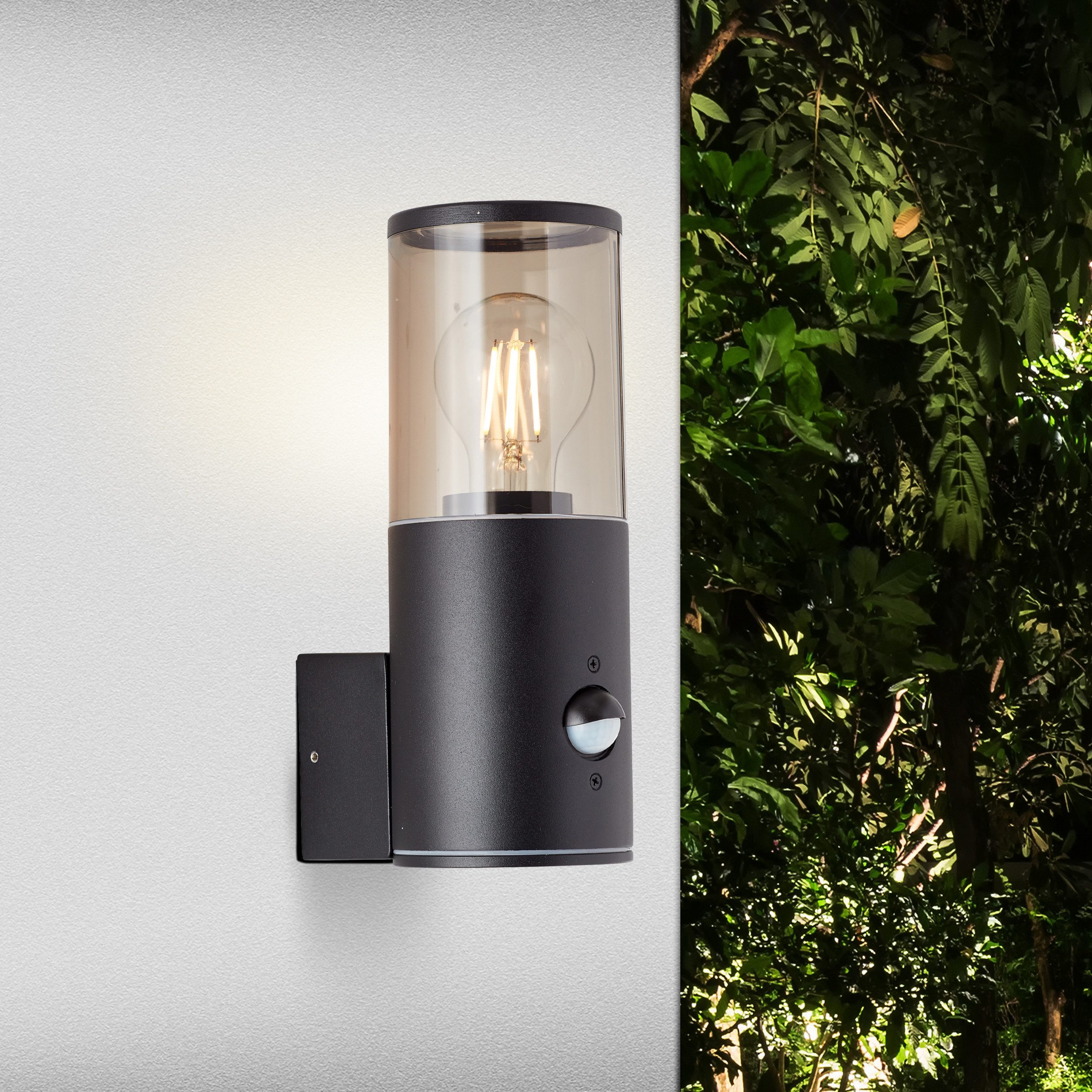 Lightbox Wandleuchte, Bewegungsmelder, ohne Leuchtmittel, dekorative Außenwandlampe mit Bewegungsmelder - spritzwassergeschützt