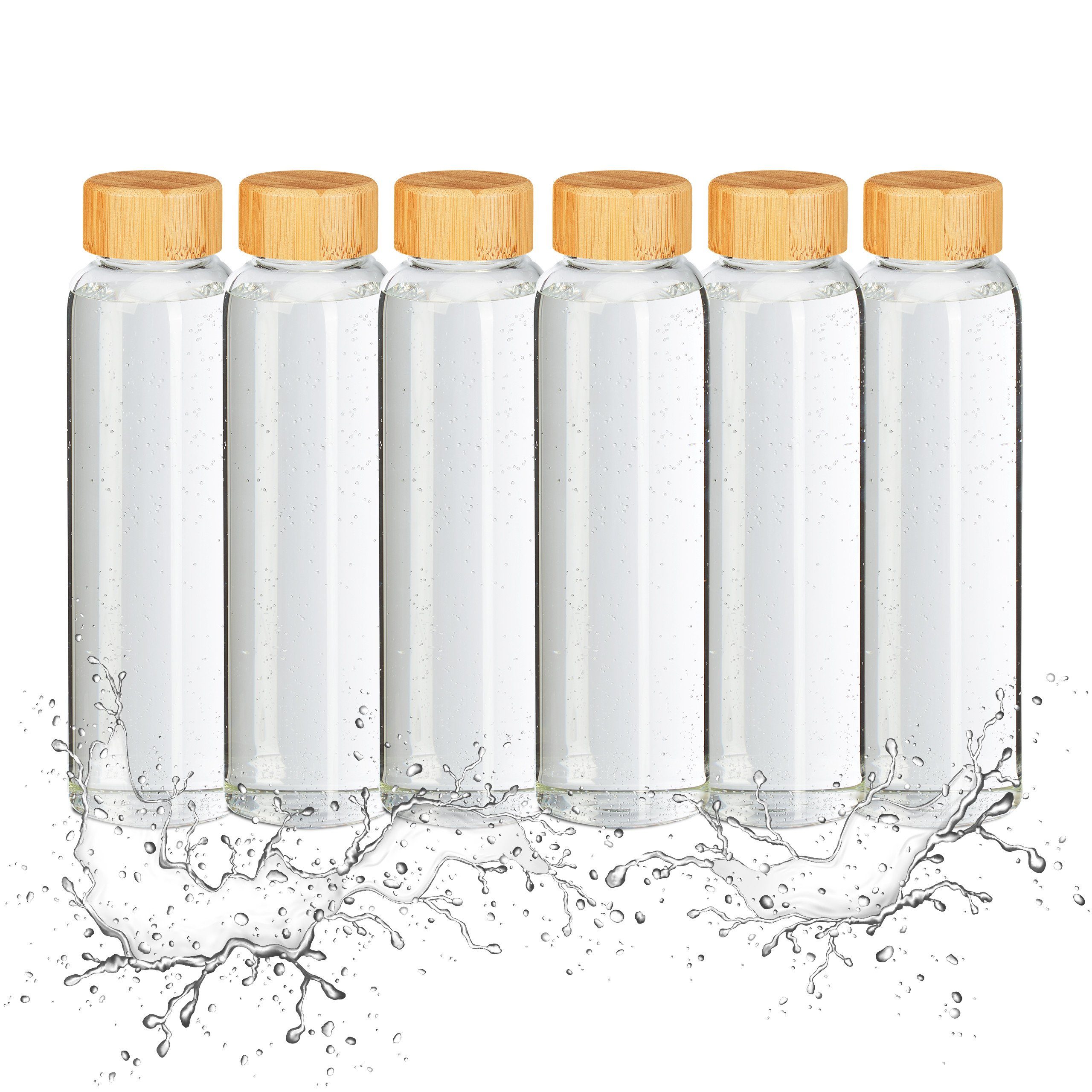 Trinkflasche 6x Trinkflasche mit Bambusdeckel 500ml
