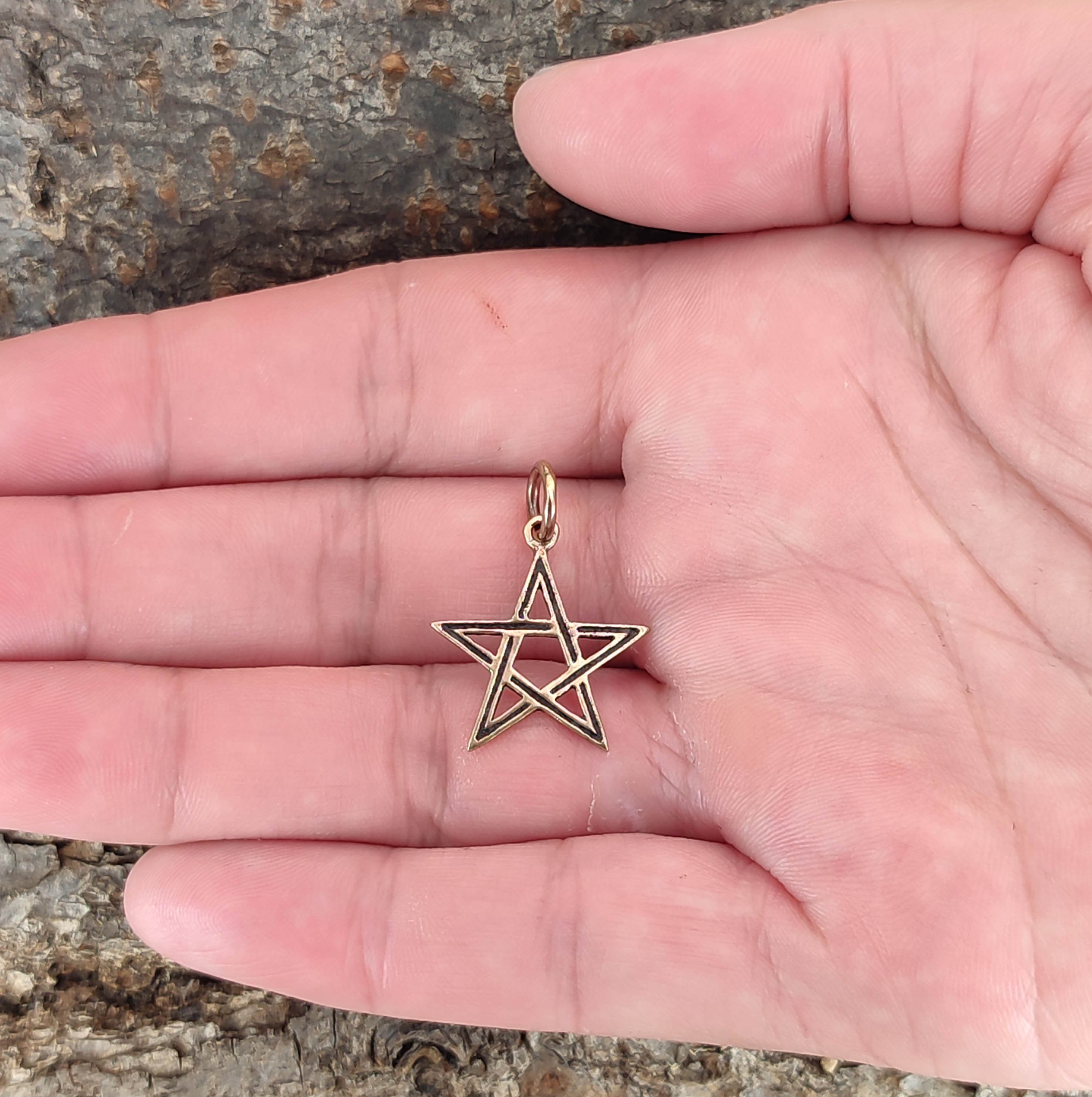Kiss of Leather Kettenanhänger Pentagramm Anhänger Bronze weiße Magie Schutz Zauber Hexe Pentagram