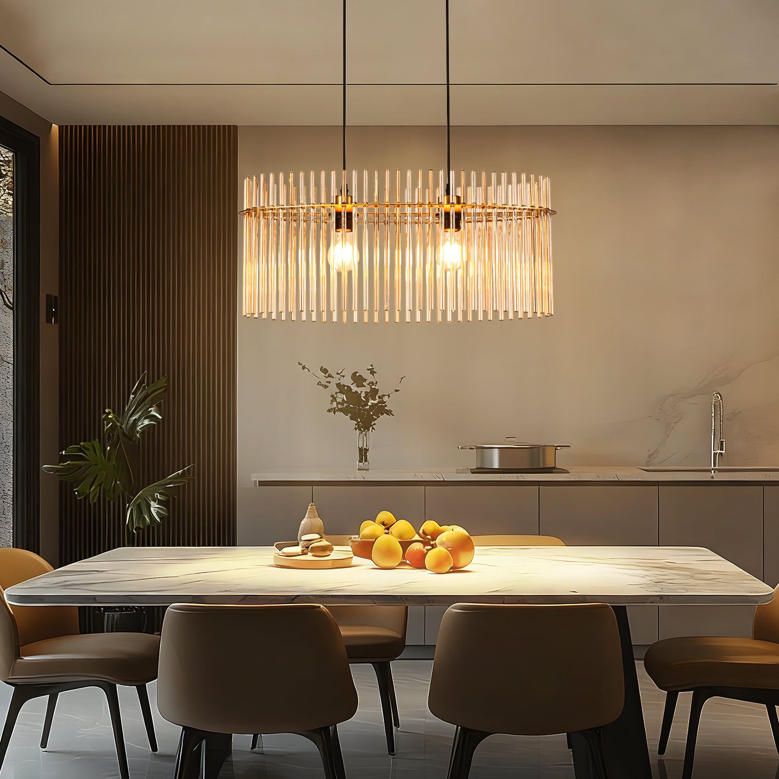 ZMH Pendelleuchte Esstisch Hängelampe 2/3/5 Flammig mit Glas & Metall E27, ohne Leuchtmittel, moderne Pendelleuchte höhenverstellbar für Esszimmer Bar, Hotel