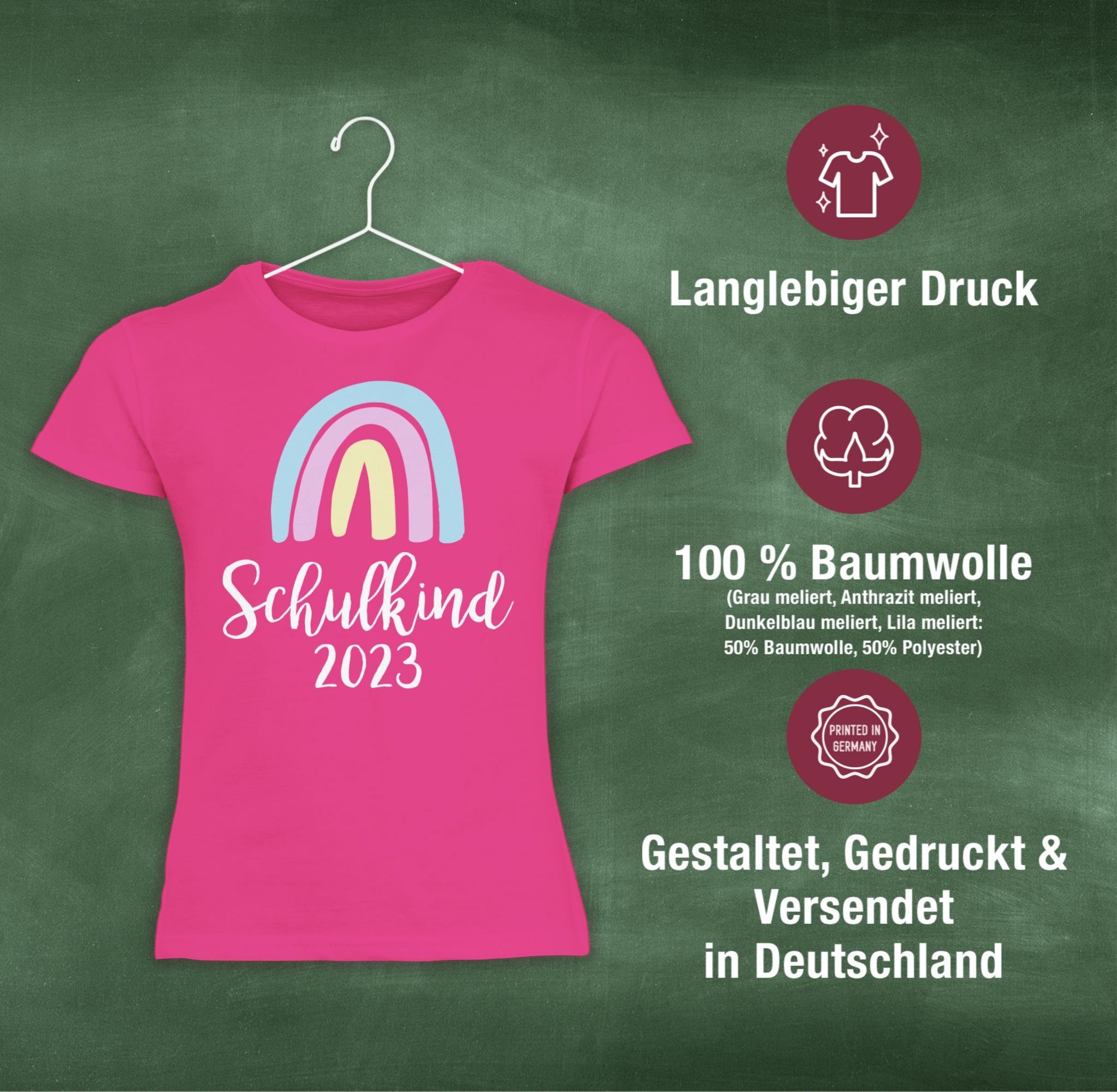 Schulkind 2023 Shirtracer Pastell Einschulung 1 T-Shirt Regenbogen Weiß Mädchen / Fuchsia