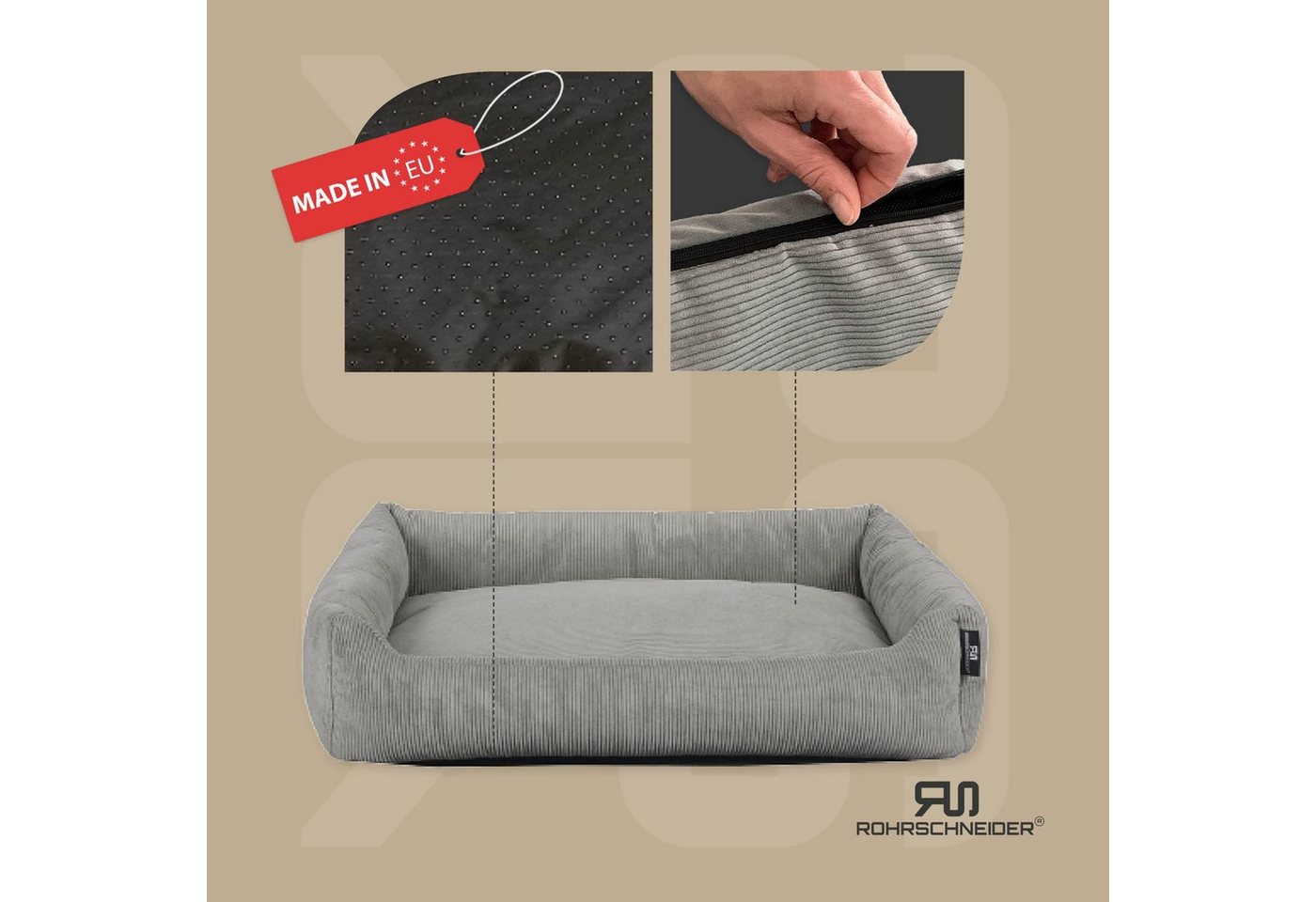 Thumbnail - Rohrschneider Tierbett Hundebett Hundekorb Cordstoff, inkl. Gassibeutel