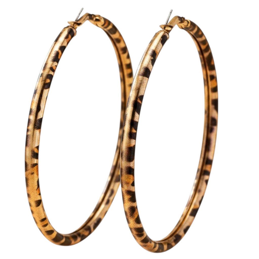 KARMA Paar Creolen XL Leo Rund 8,8 cm Gold Braun Leoohrringe (2-tlg., Ohrringe Metall Damencreolen Animalprint), Modern Damenohrringe Leoparden-Print