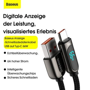Baseus Schnelllade-Datenkabel mit Digitalanzeige,USB auf Typ-C 66W 1m Schwarz USB-Kabel