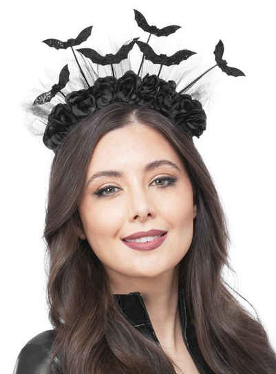 Smiffys Kostüm Fledermaus Halloween Kopfschmuck, Schaurig-schicker Kopfschmuck mit flatternden Fledermäusen