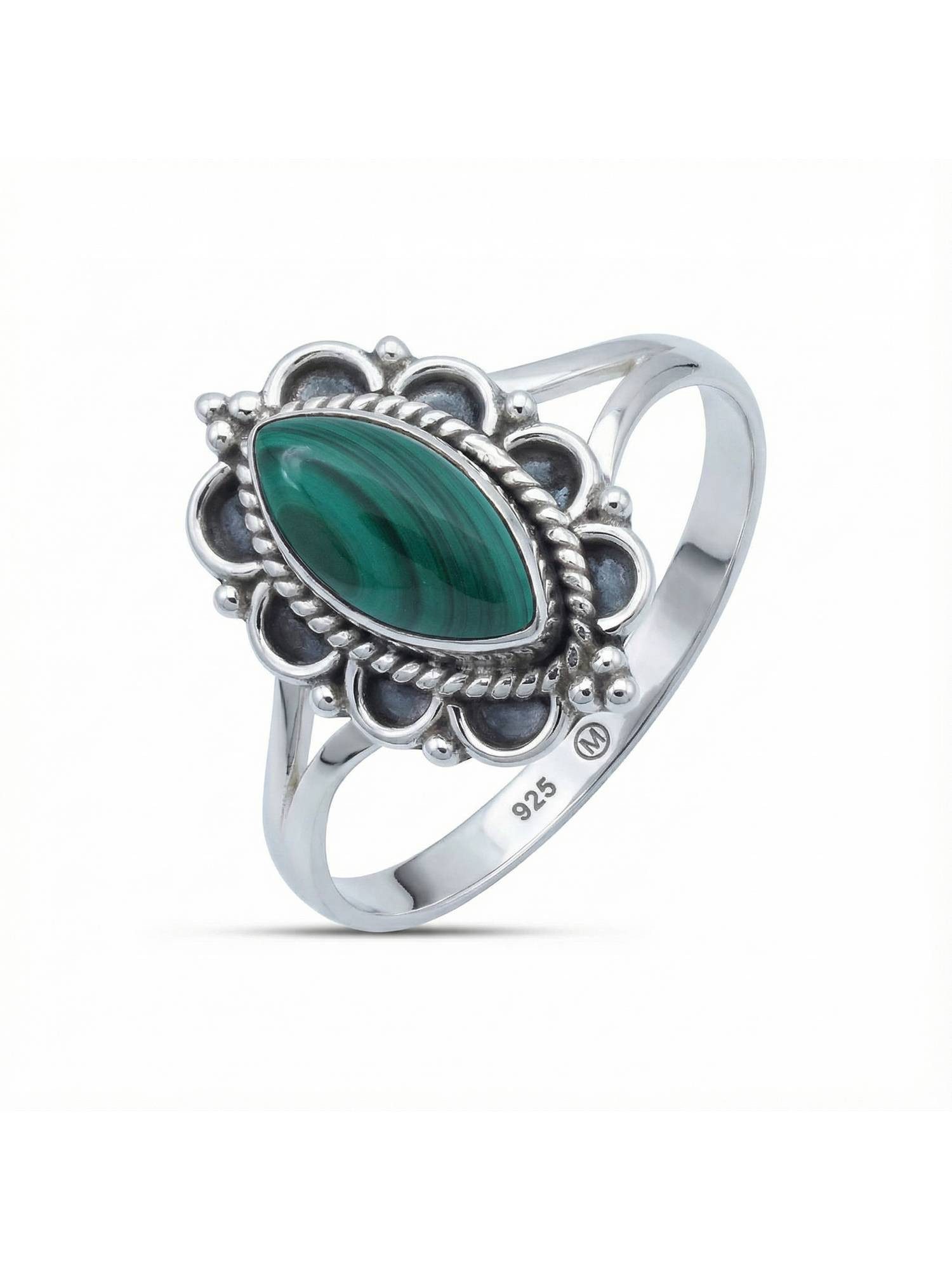 Silberring MALUHIA aus 925 Silber mit Malachit