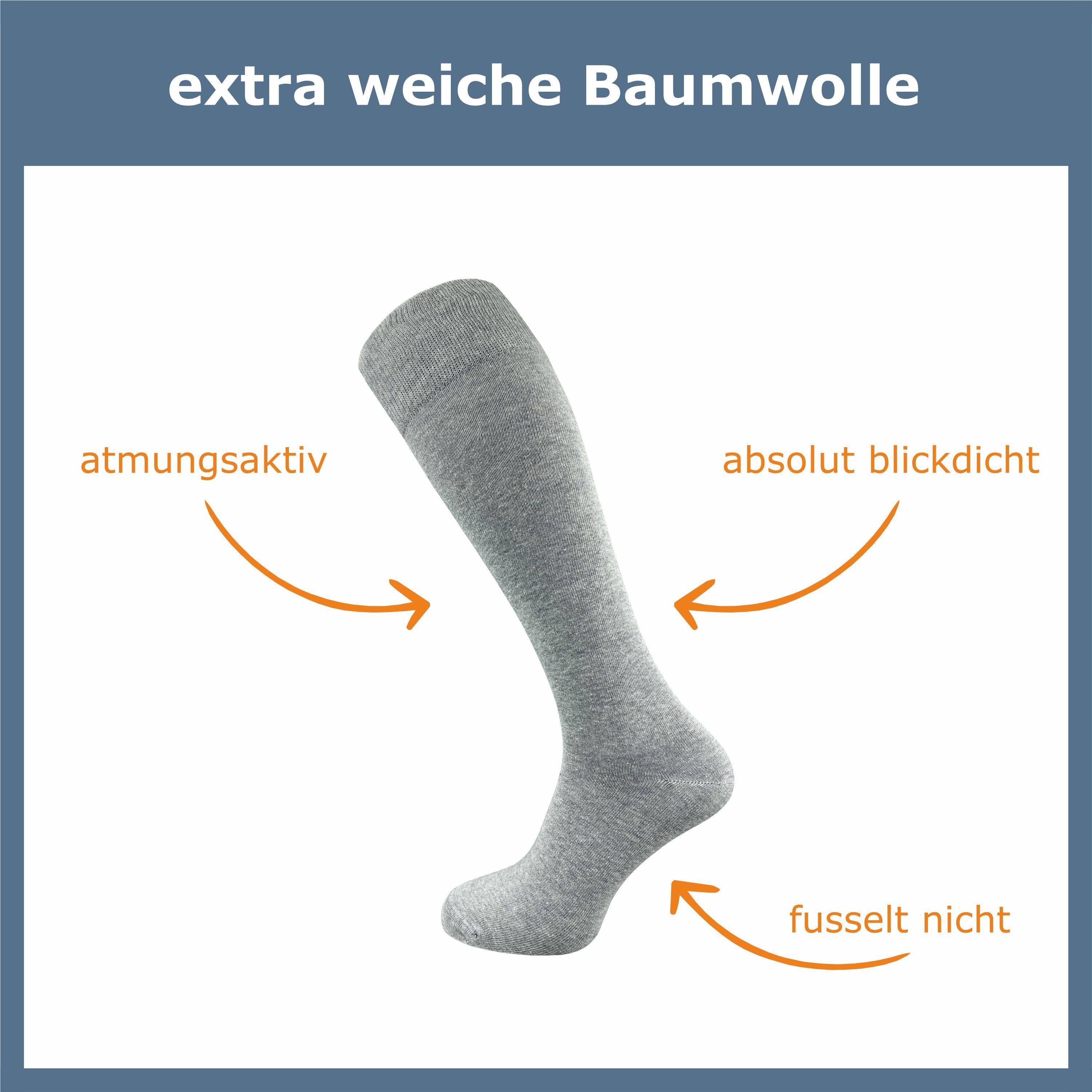 GAWILO Kniestrümpfe für Damen aus Baumwolle - extra weich & ohne drückende Naht (4 Paar) Lange Socken mit speziellem Komfortbund, der nicht einschneidet