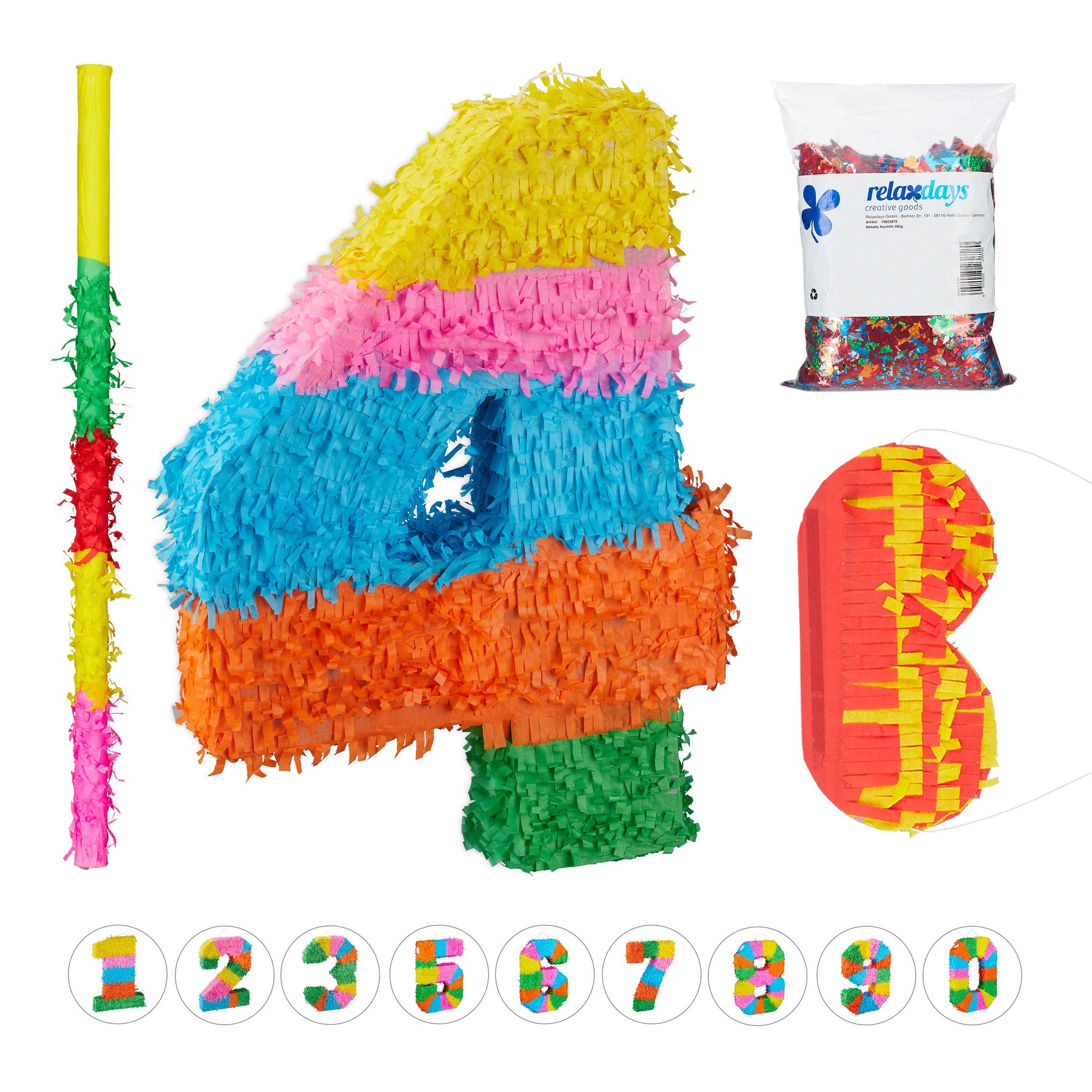 relaxdays Papierdekoration 4tlg. Pinata Set Zahl 4