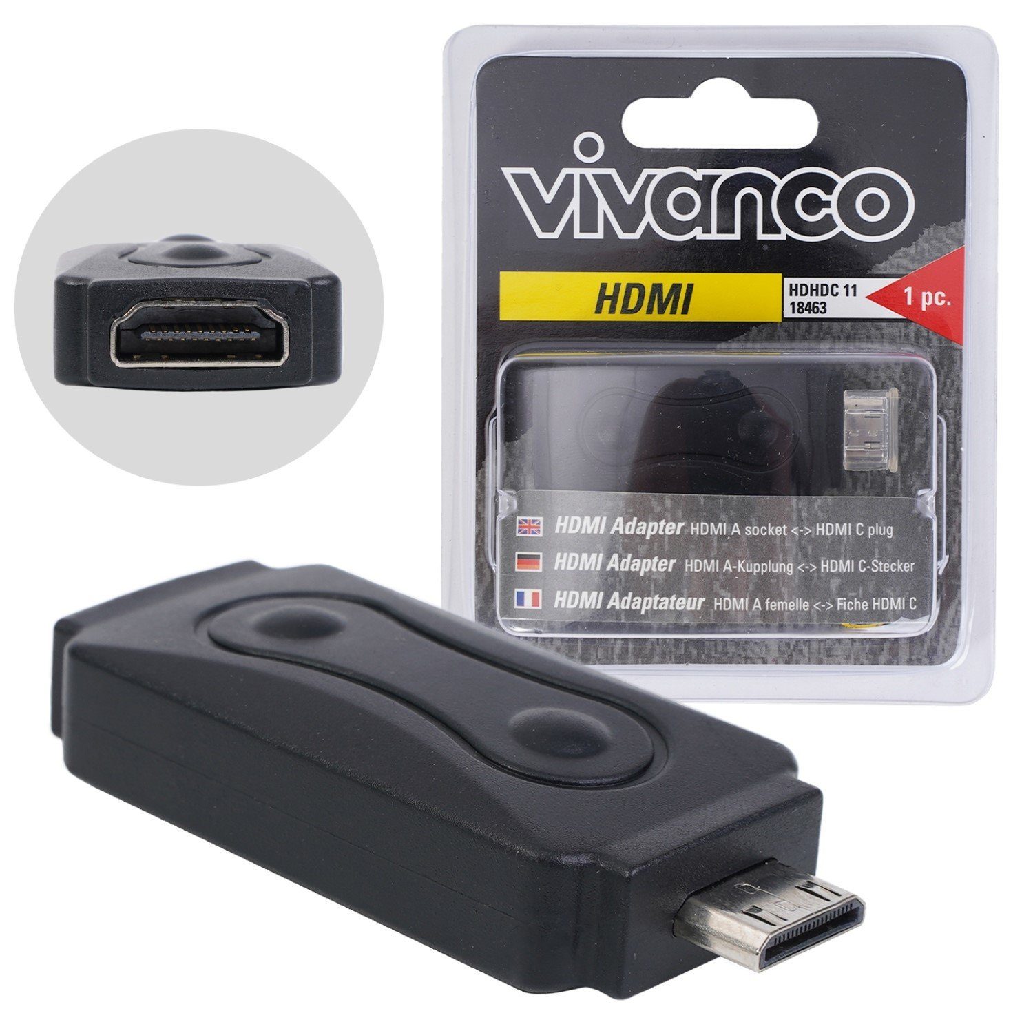 Vivanco HDMI-Adapter zu Mini-HDMI Verbindung Video-Adapter Mini-HDMI, 10 cm, HDMI-Buchse A auf Mini HDMI Typ C-Stecker für TV PC Kamera Camcorder