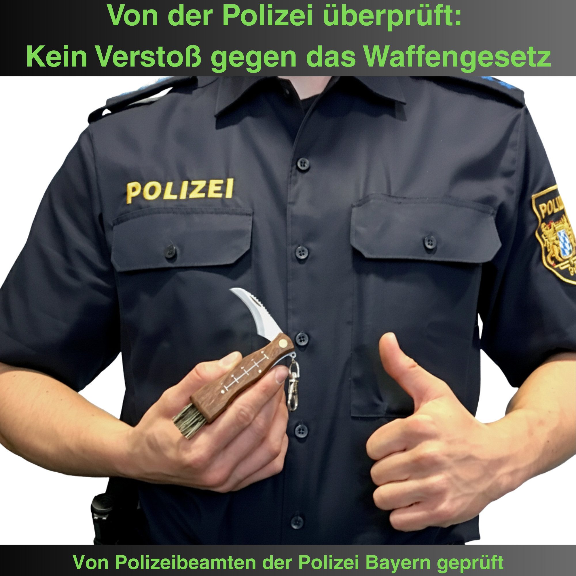 Khroom Taschenmesser Pilzmesser mit Bürste zum aufklappen, Schwammerlmesser Klappmesser, (Mit / Ohne Tasche, zum aufklappen), polizeigeprüft