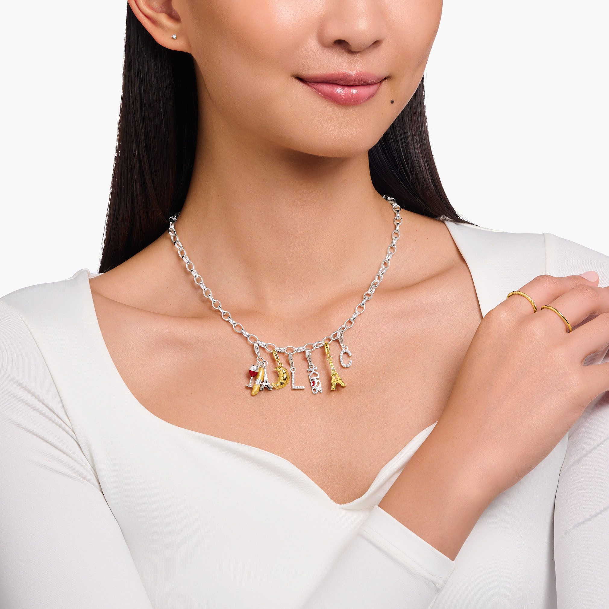 THOMAS SABO Charm-Einhänger Eiffelturm mit weißem Zirkonia, mit Zirkonia (synth)