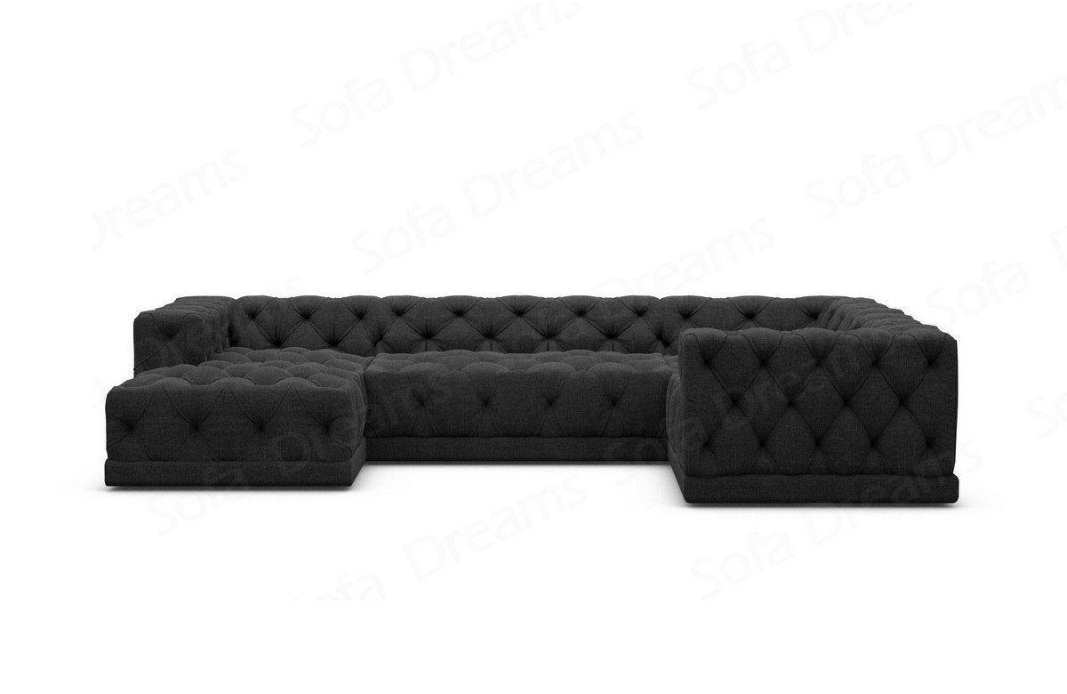 Sofa Stoff Dreams Wohnlandschaft U Chesterfield Stil Loungesofa, Palma schwarz99 Polster Stoffsofa Strukturstoff Form Sofa Modern,