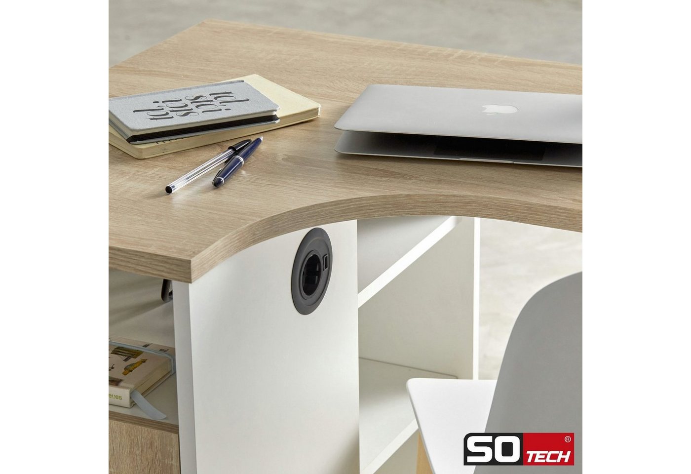 Thumbnail - SO-TECH® Einbau Tischsteckdose mit Kabel und Stecker Einbau-Tischsteckdose, schwarz, rund, 1-fach, 1x USB-A