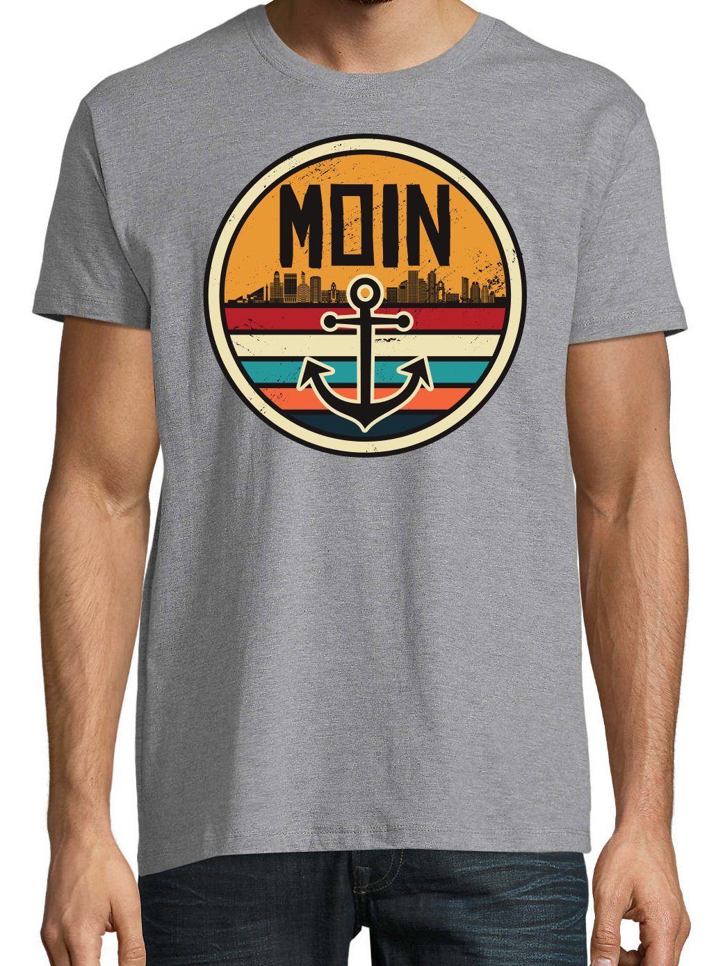 Spruch mit Designz Moin Anker Logo Herren Youth und modischem Print T-Shirt Spruch Grau Print-Shirt