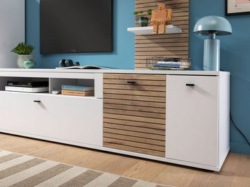 xonox.home TV-Schrank TV Lowboard ROVIGO, 195 x 43 cm, Weiß matt, Nox Eiche Dekor, mit 2 Türen und 1 Schublade