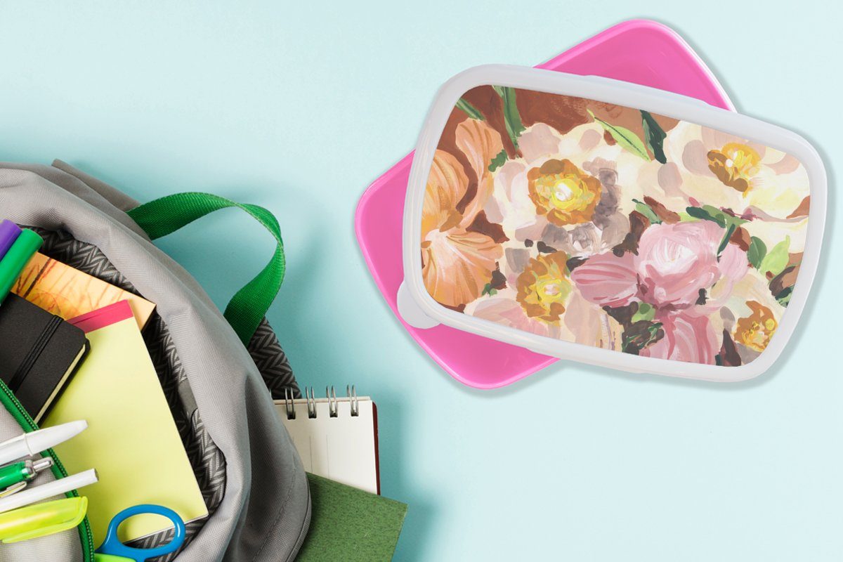 Kunst, Lunchbox Brotdose (2-tlg), Kunststoff, Pflanzen Kunststoff Brotbox für - - Orchidee Erwachsene, rosa Blumen MuchoWow - Mädchen, Kinder, Snackbox,