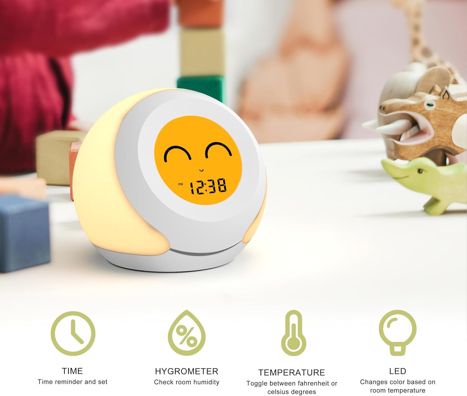 iTOMA Digitaluhr Kinder Uhr mit Thermometer Hygrometer Nachtlicht LED LCD, LED-Nachtlicht mit Farbwechsel, Temperatur- und Hygrometeranzeige