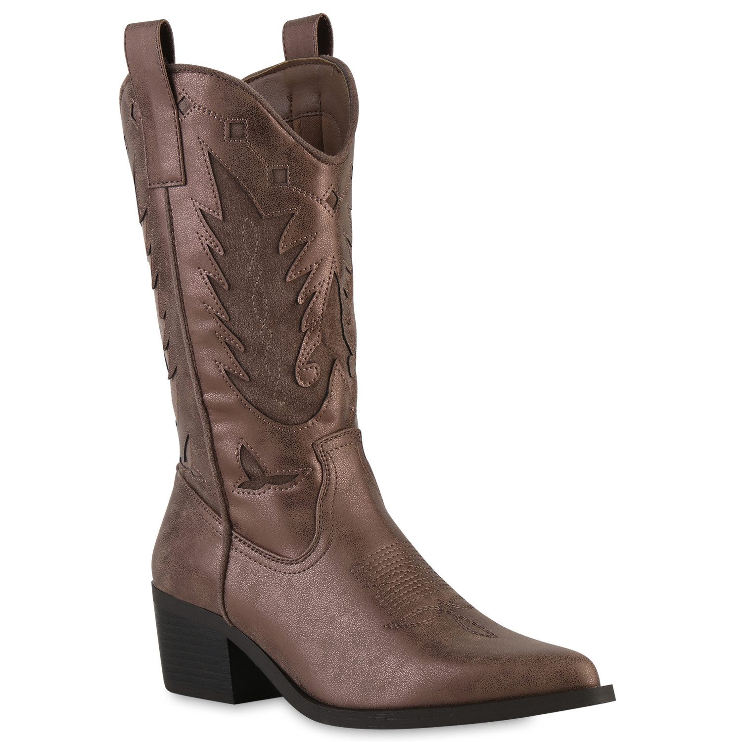 VAN HILL 841843 SL DES669 Damen Stiefel Cowboystiefel Damen Cowboystiefel Stiefel Spitze Western Holzoptikabsatz