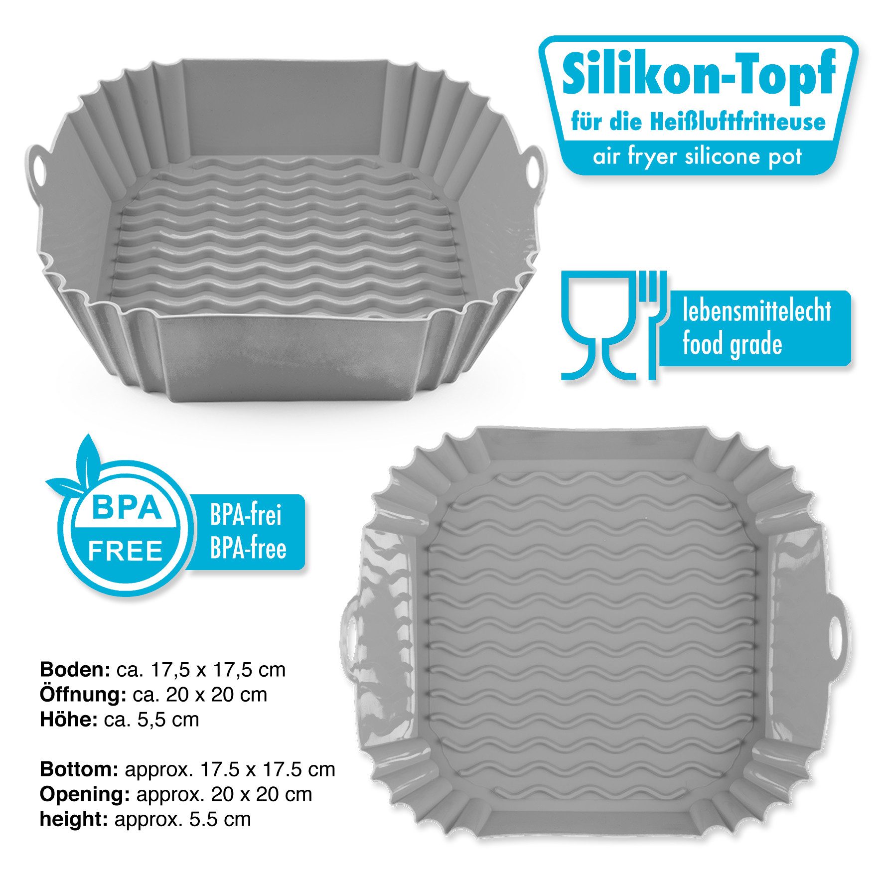 SHIBBY Silikonform für Heißluftfritteusen (5-7,2 L): Leicht zu reinigen, hitzebeständig, (1-tlg), Grau – Bild 2 von 5