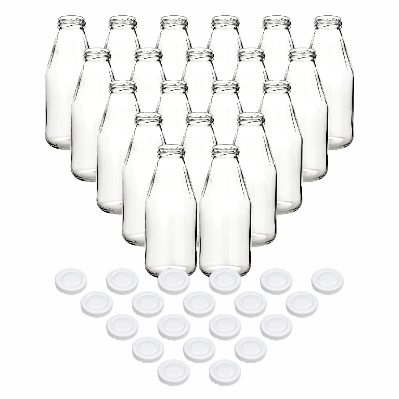 gouveo Trinkflasche Saftflaschen 500 ml mit Schraub-Deckel - Kleine Flasche 0,5 l, 20er Set, weiß