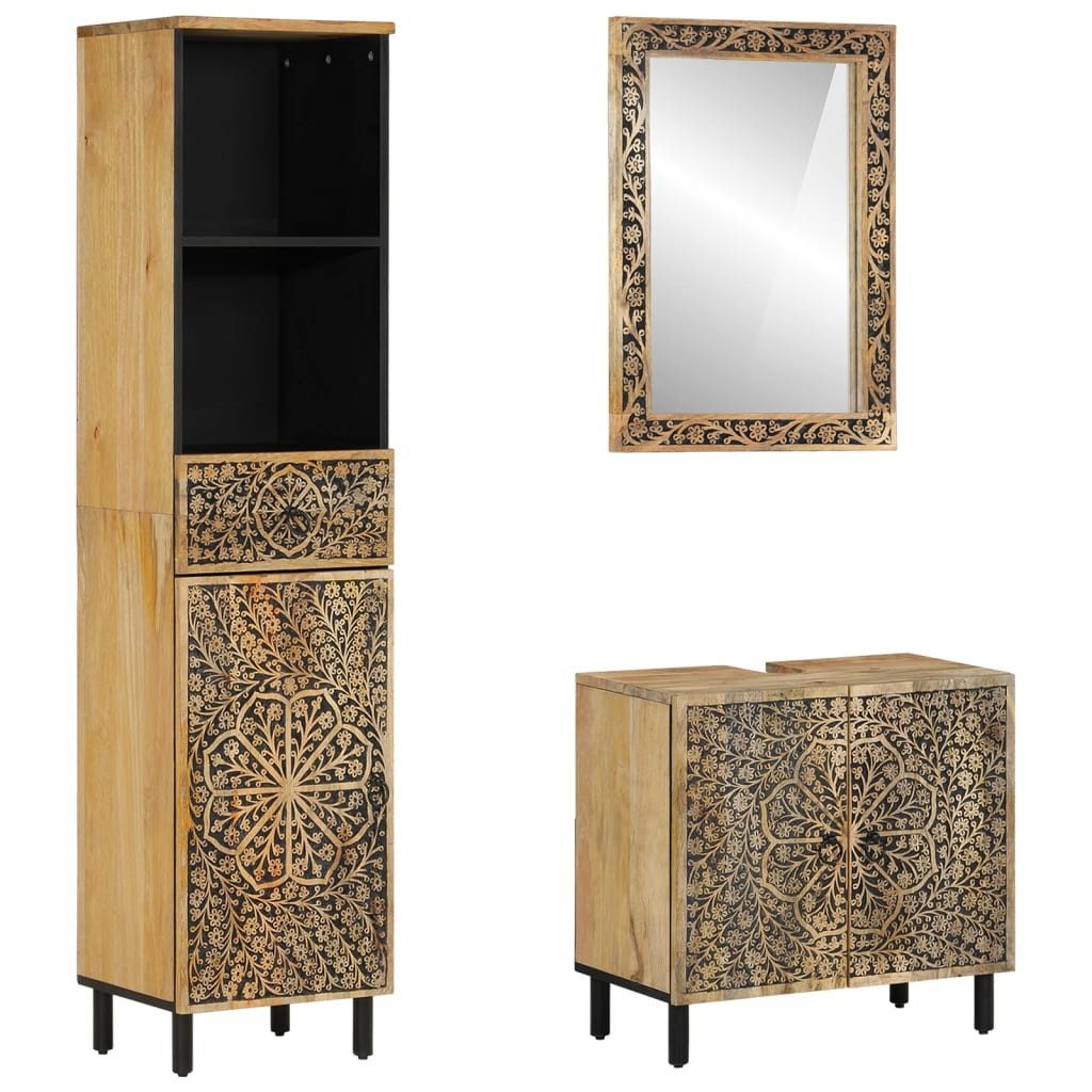 vidaXL Badezimmer-Set 3-tlg. Badmöbel-Set Massivholz