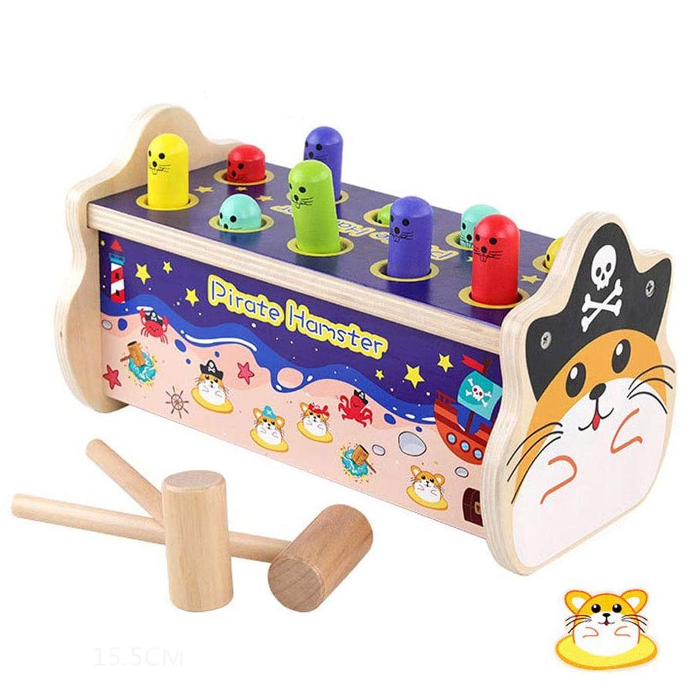 YJYQ Klopfbank Holz Hammerspiel für Kinder ab 2 Jahre Ziehen Entlang Bus Spielzeug Hämmerchenspiel Holzspielzeug für Mädchen Junge
