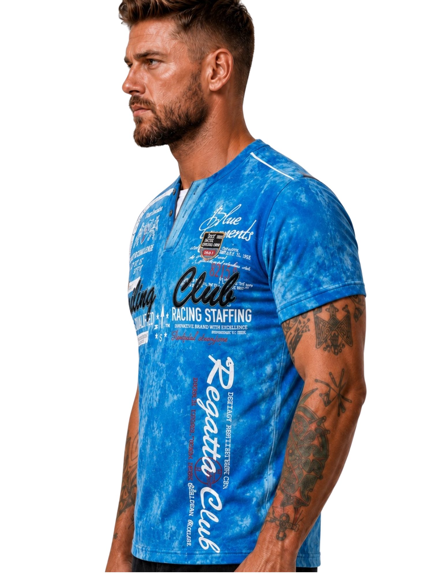 L.gonline Kurzarmshirt Herren T-Shirt, Sommershirt, Batik Optik, 2879 Royal Blau S (Shirt Kurzarmshirt Tee, 1-tlg) Fitness Freizeit Casual