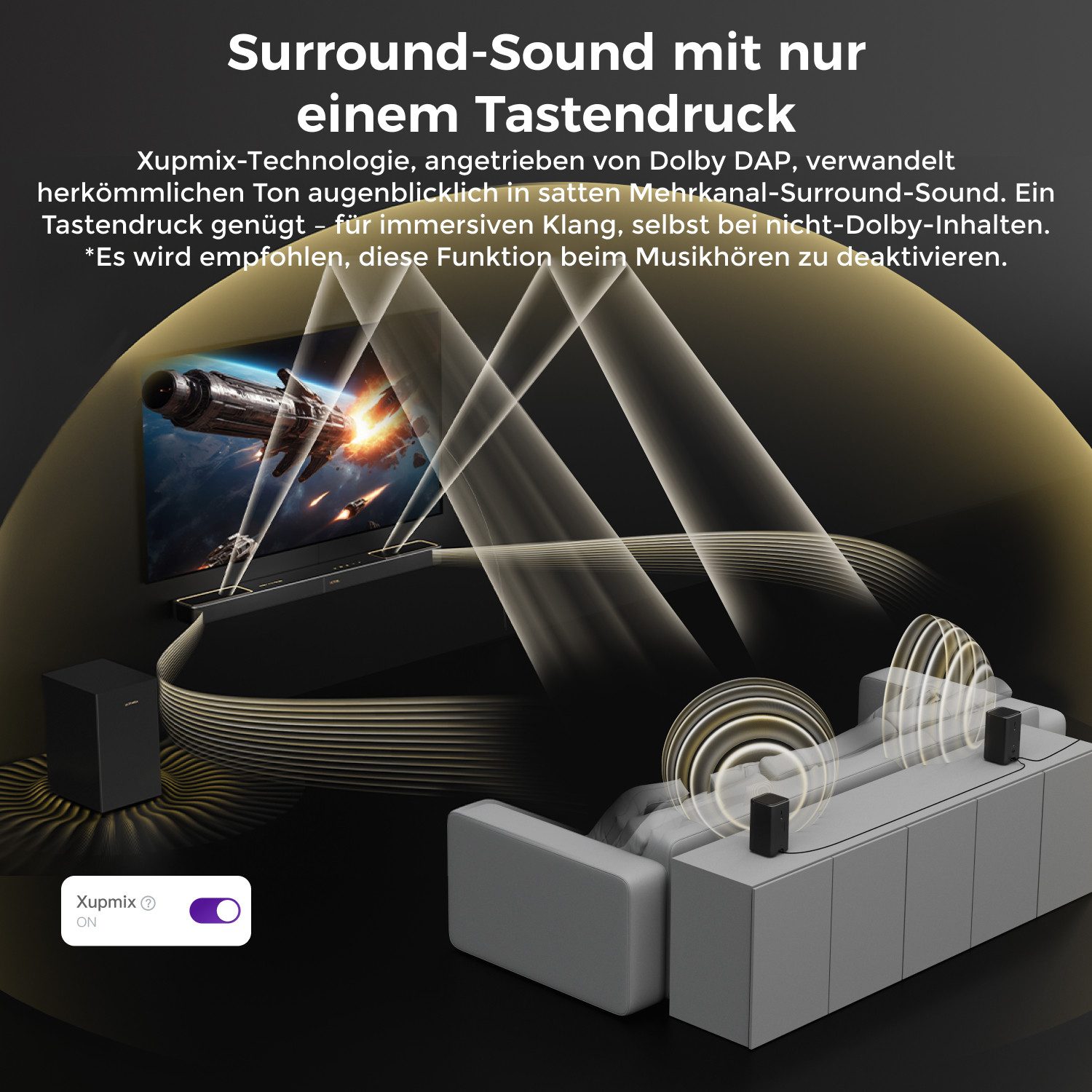 Ultimea Skywave F40 Boom Soundbar 5.1.2-Kanal Dolby Atmos (Bluetooth 5.4, HDMI eARC, 460 W, 360° SurroundX Audio, Verlustfreie Audioübertragung)