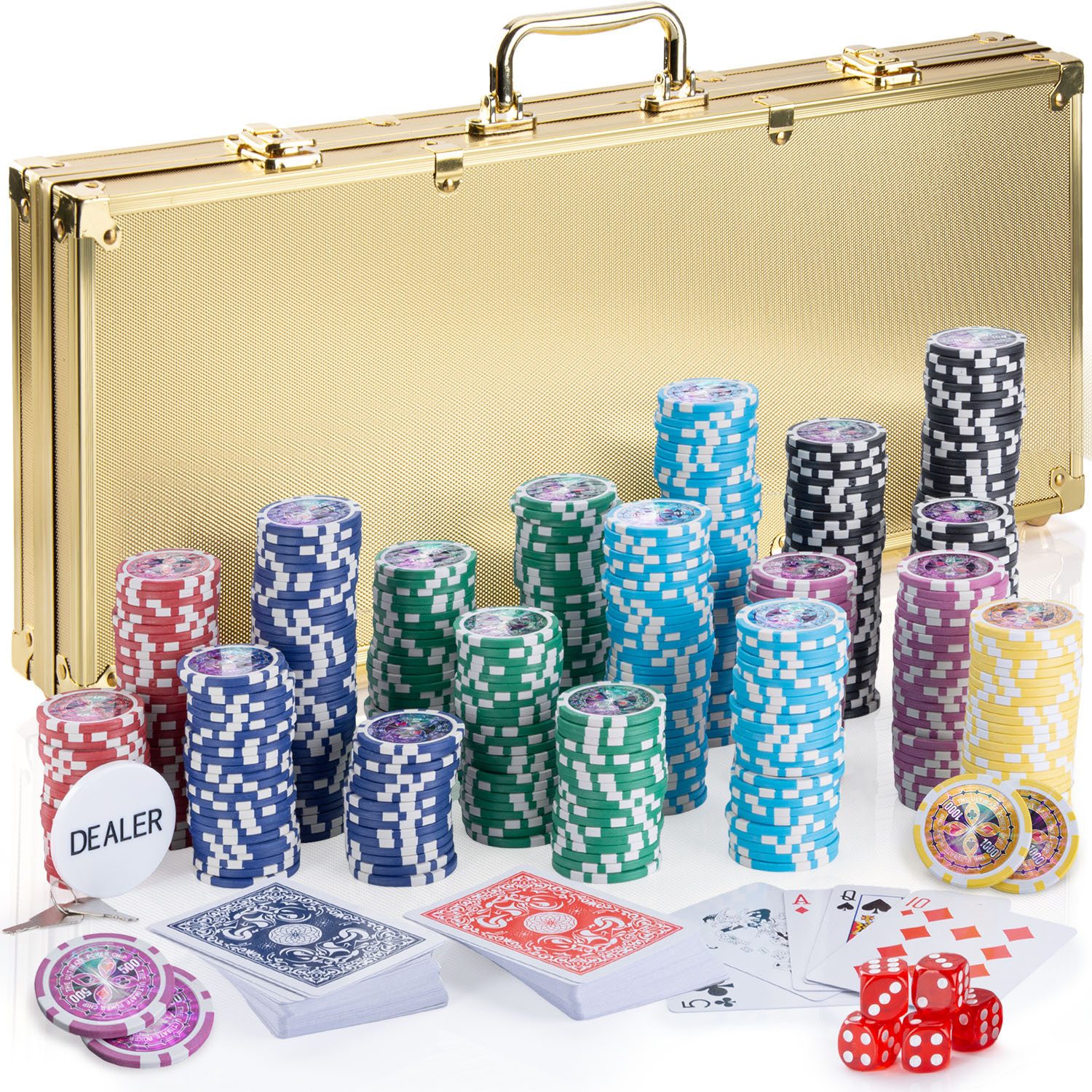 Goods+Gadgets Spiel Goods+Gadgets Profi Poker Set – Pokerkoffer mit 300–500 Chips Zuhause, Pokerset inkl. 300-500 Poker-Chips, Casino für Zuhause