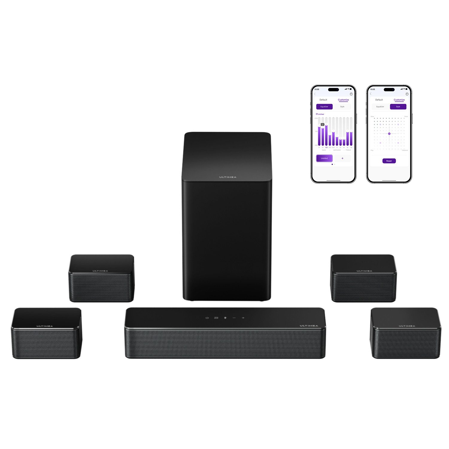 Ultimea Poseidon D70 Soundbar 7.1 Virtual Surround Sound (6,5'' kabelloser Subwoofer für TV, 410 W, 4 kabelgebundene Surround-Lautsprecher, App-Steuerung)