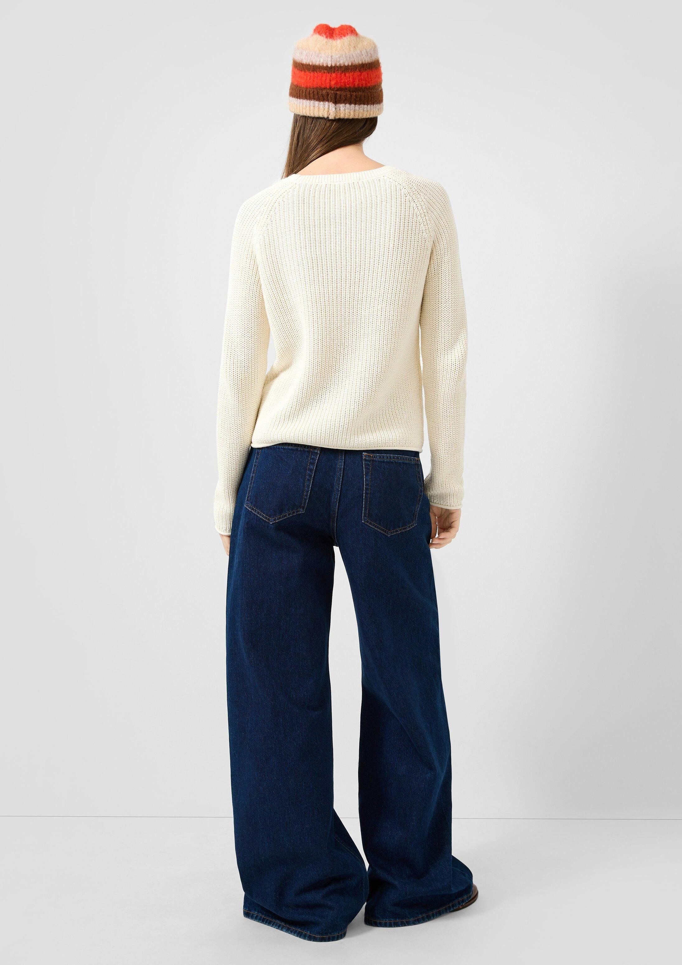 QS Longpullover Strickpullover Pullover mit Rippstruktur und Rollkanten
