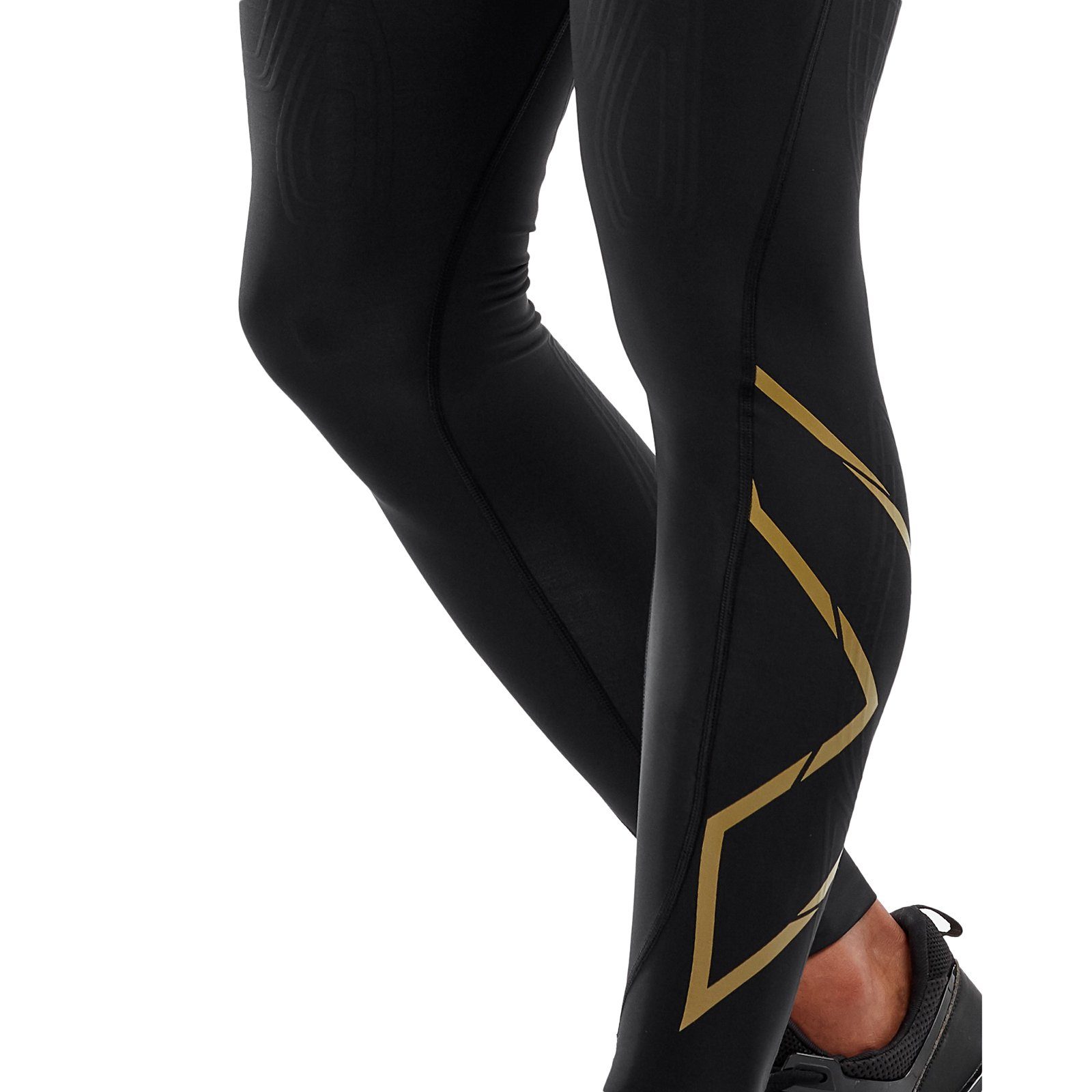 für Abgestufte Kompressionshose Compression Sporthose 2xU Black/Gold Kompression verbesserte Tights und Durchblutung (1-tlg) gezielte Force lang eine