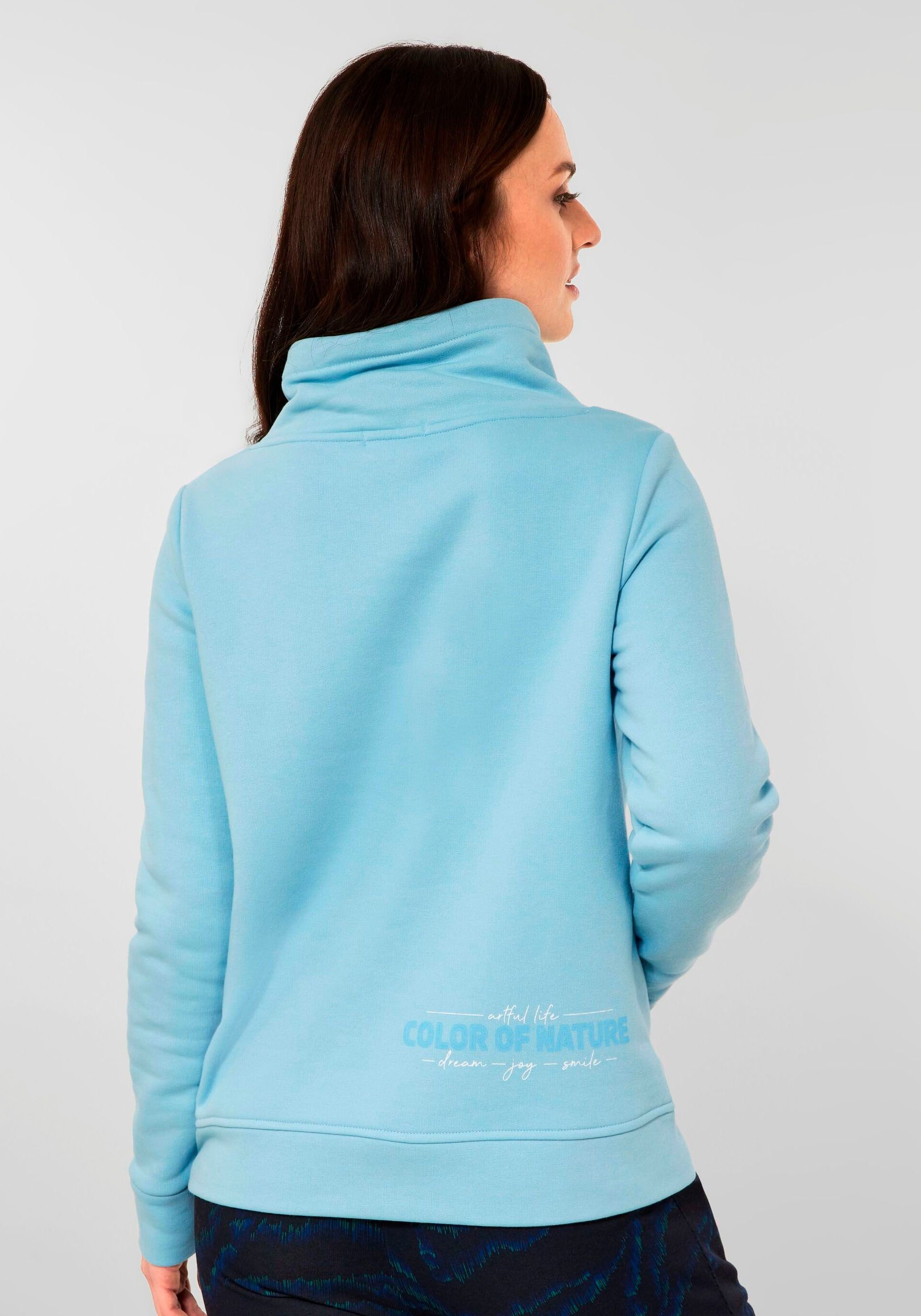 Detail Kragen Sweatshirt mit faded Cecil blue w. großem Sweatshirt