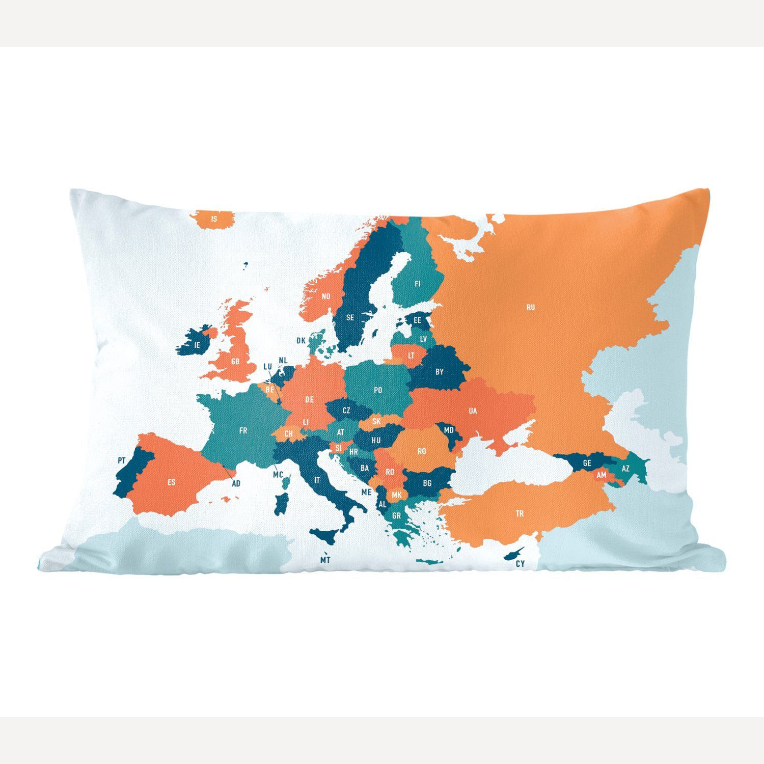 MuchoWow Dekokissen Karte - Europa - Orange, Wohzimmer Dekoration, Zierkissen, Dekokissen mit Füllung, Schlafzimmer
