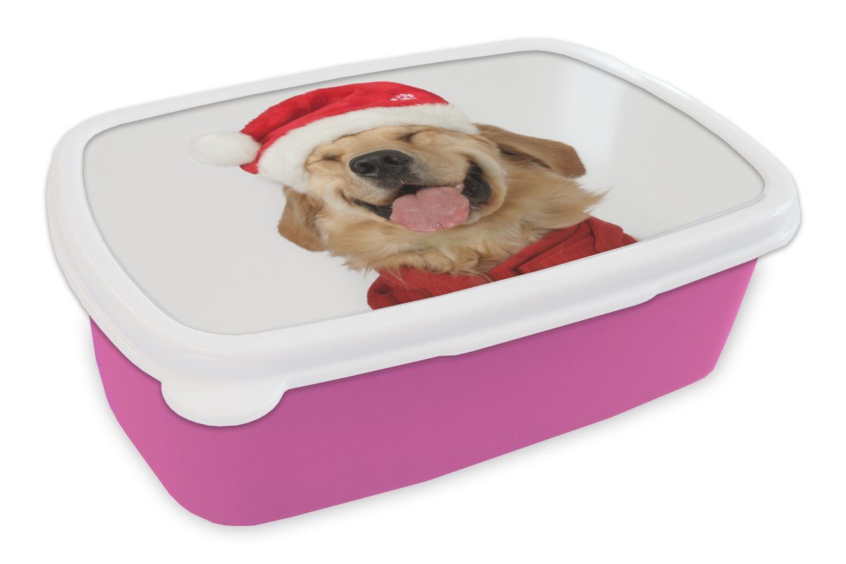 MuchoWow Lunchbox Hund - Lustig Kunststoff Kunststoff, - für Lachen (2-tlg), Erwachsene, rosa - Brotbox Mädchen, Kinder Brotdose Kinder, Jungen - - Snackbox, Mädchen