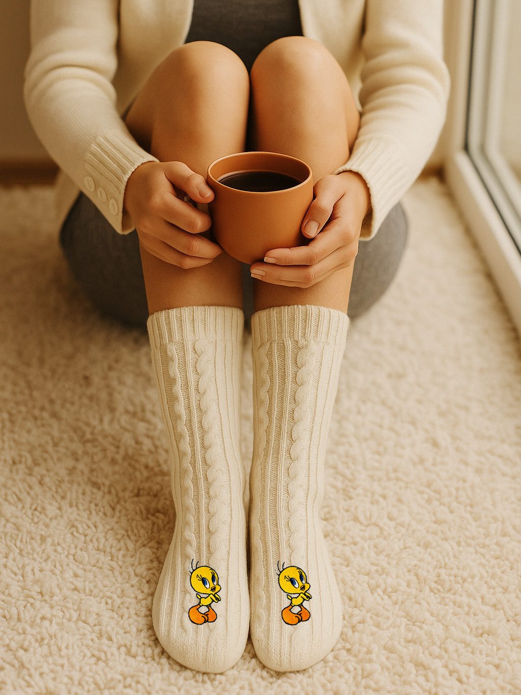 United Labels® Haussocken Looney Tunes Tweety Hüttensocken Strick Haussocken Kuschelsocken