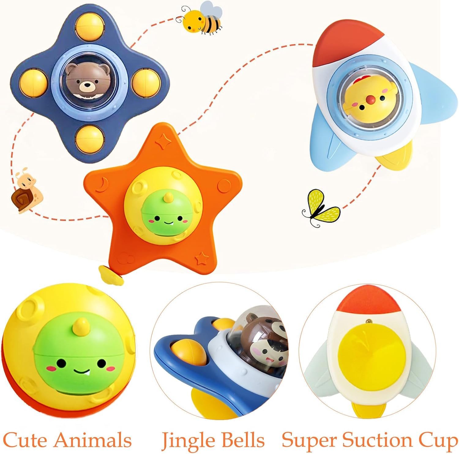 FELIXLEO Beißring-Rassel Saugnapf Spinner Baby Tischspielzeug sensorisch 1-3 Jahre Geschenk.